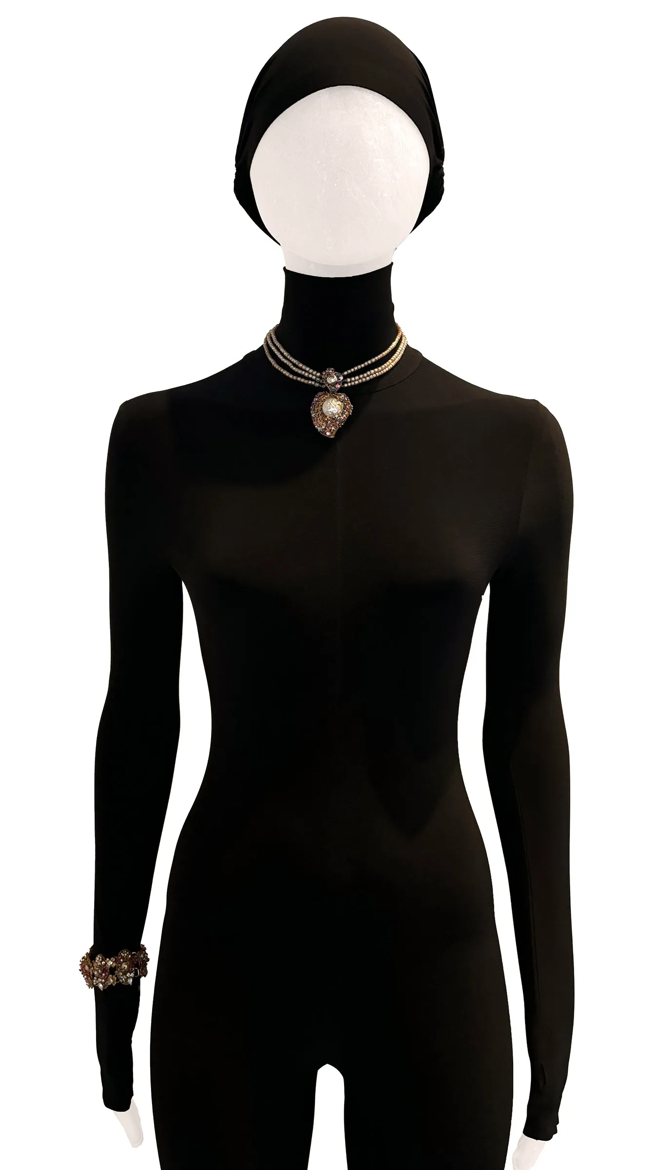 MIRIAM HASKELL BEADED BRASS/STONE NECKLACE AND BRACELET SET sold by Norma Kamali