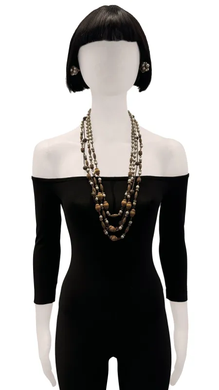 MIRIAM HASKELL LAYERED BEADED NECKLACE AND EARRING SET sold by Norma Kamali