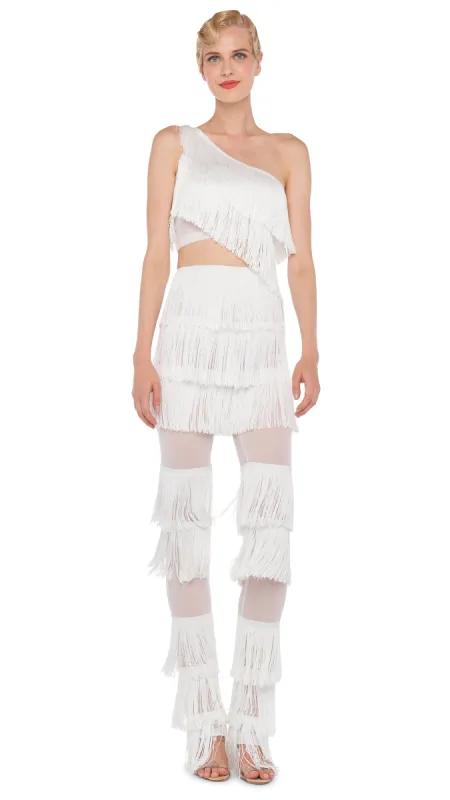 SPLICED ONE SHOULDER FRINGE TOP sold by Norma Kamali