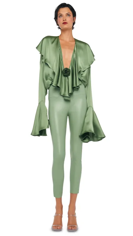LONG SLEEVE DEEP V RUFFLE BODYSUIT sold by Norma Kamali