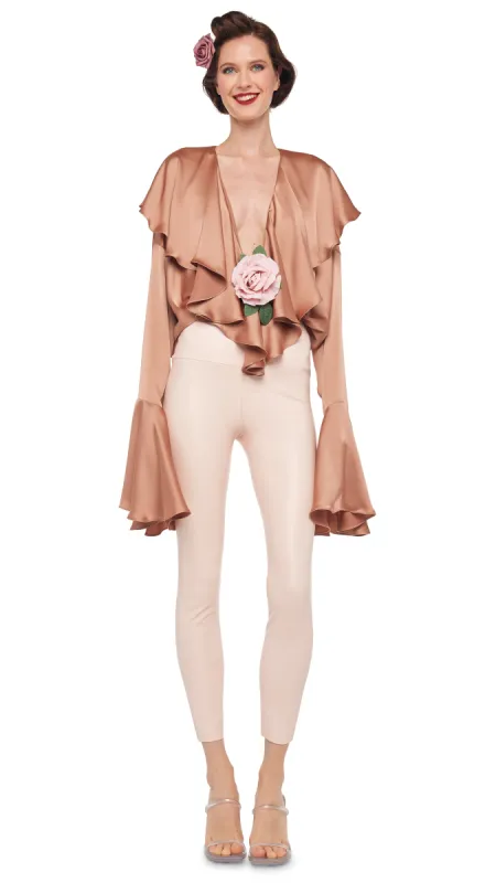 LONG SLEEVE DEEP V RUFFLE BODYSUIT sold by Norma Kamali