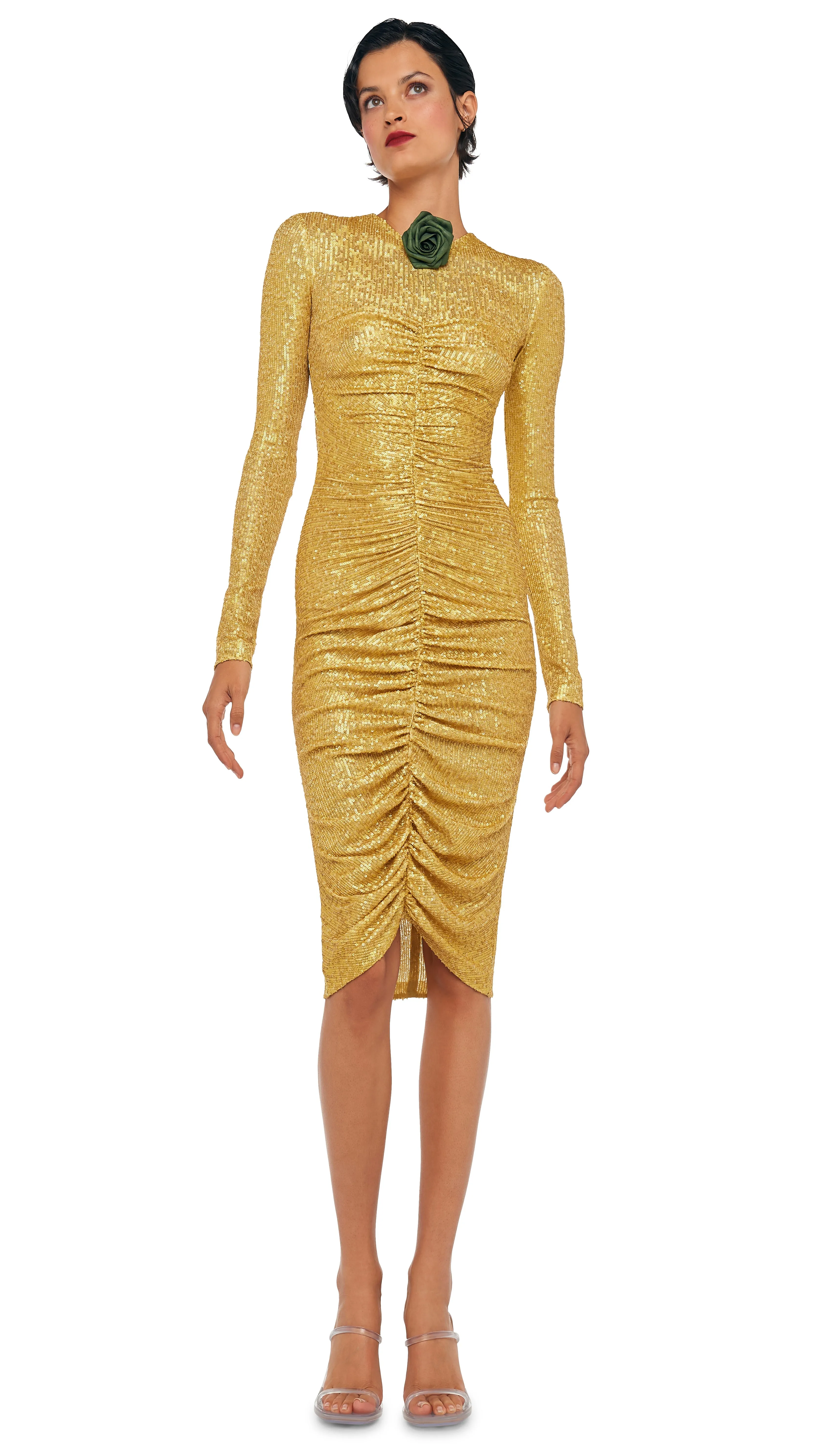 LS V NECK SHIRRED FRONT DRESS sold by Norma Kamali