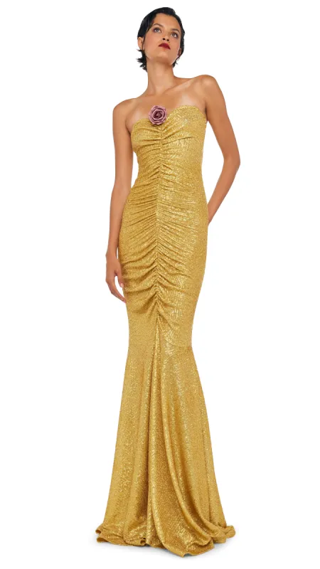 STRAPLESS SHIRRED FRONT FISHTAIL GOWN sold by Norma Kamali