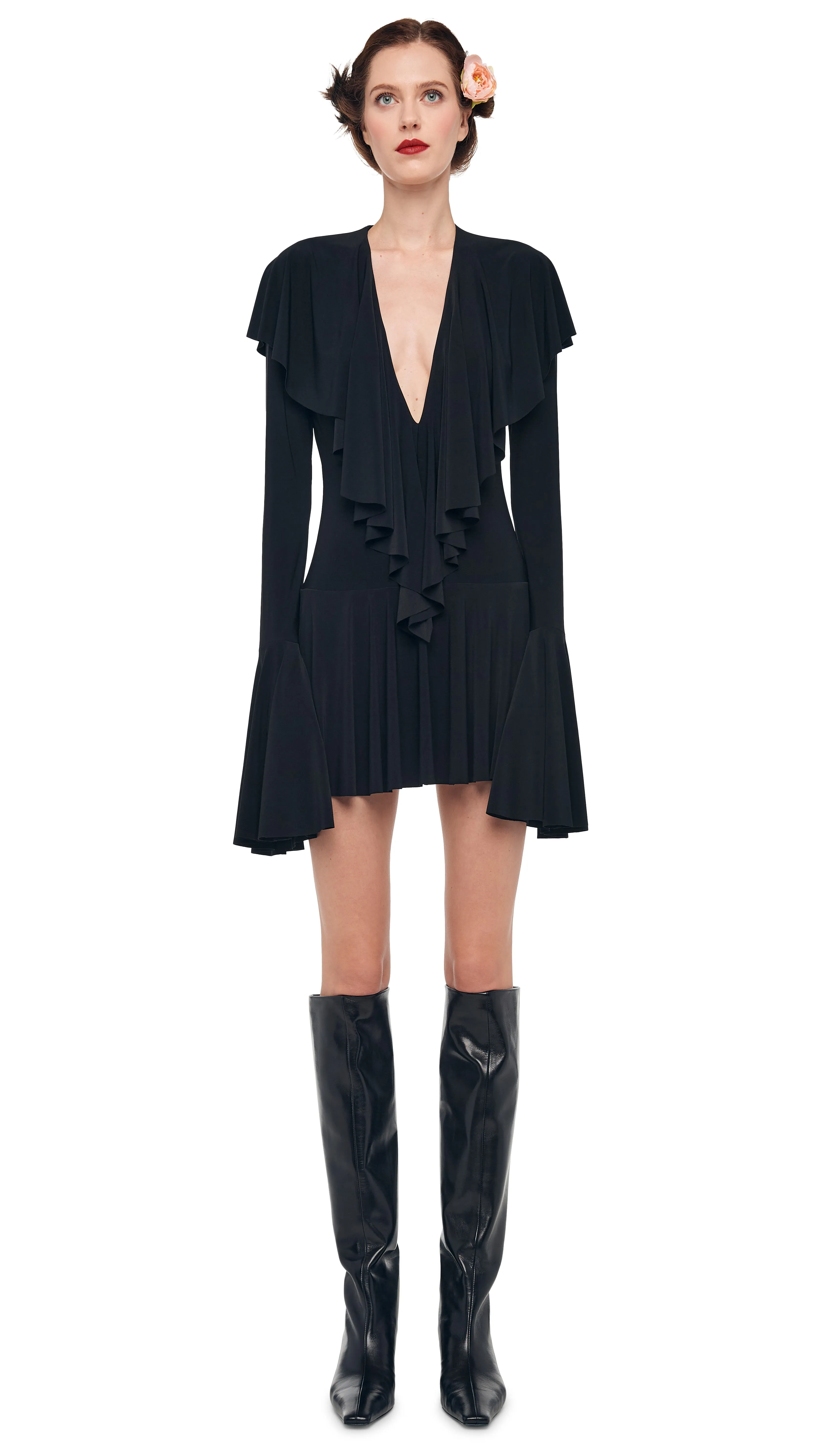 LS DEEP V RUFFLE MINI DRESS sold by Norma Kamali