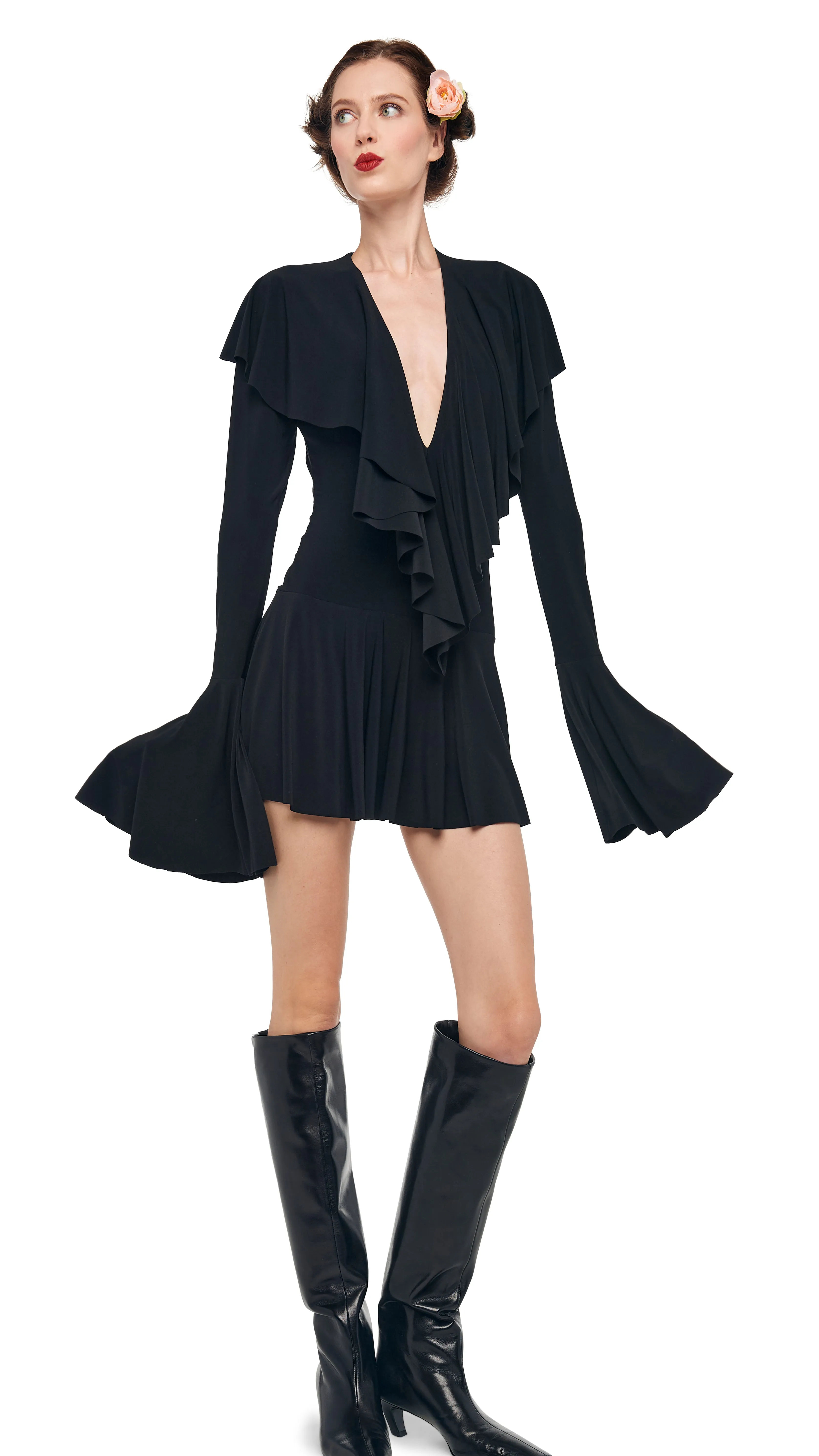 LS DEEP V RUFFLE MINI DRESS sold by Norma Kamali product image thumbnail 5