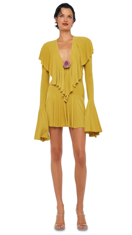 LONG SLEEVE DEEP V RUFFLE MINI DRESS sold by Norma Kamali