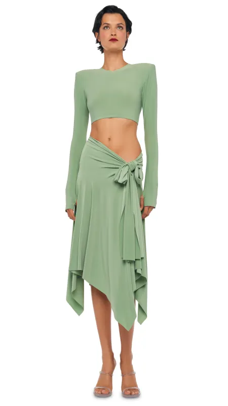 CROPPED SHOULDER PAD LONG SLEEVE CREW TOP sold by Norma Kamali