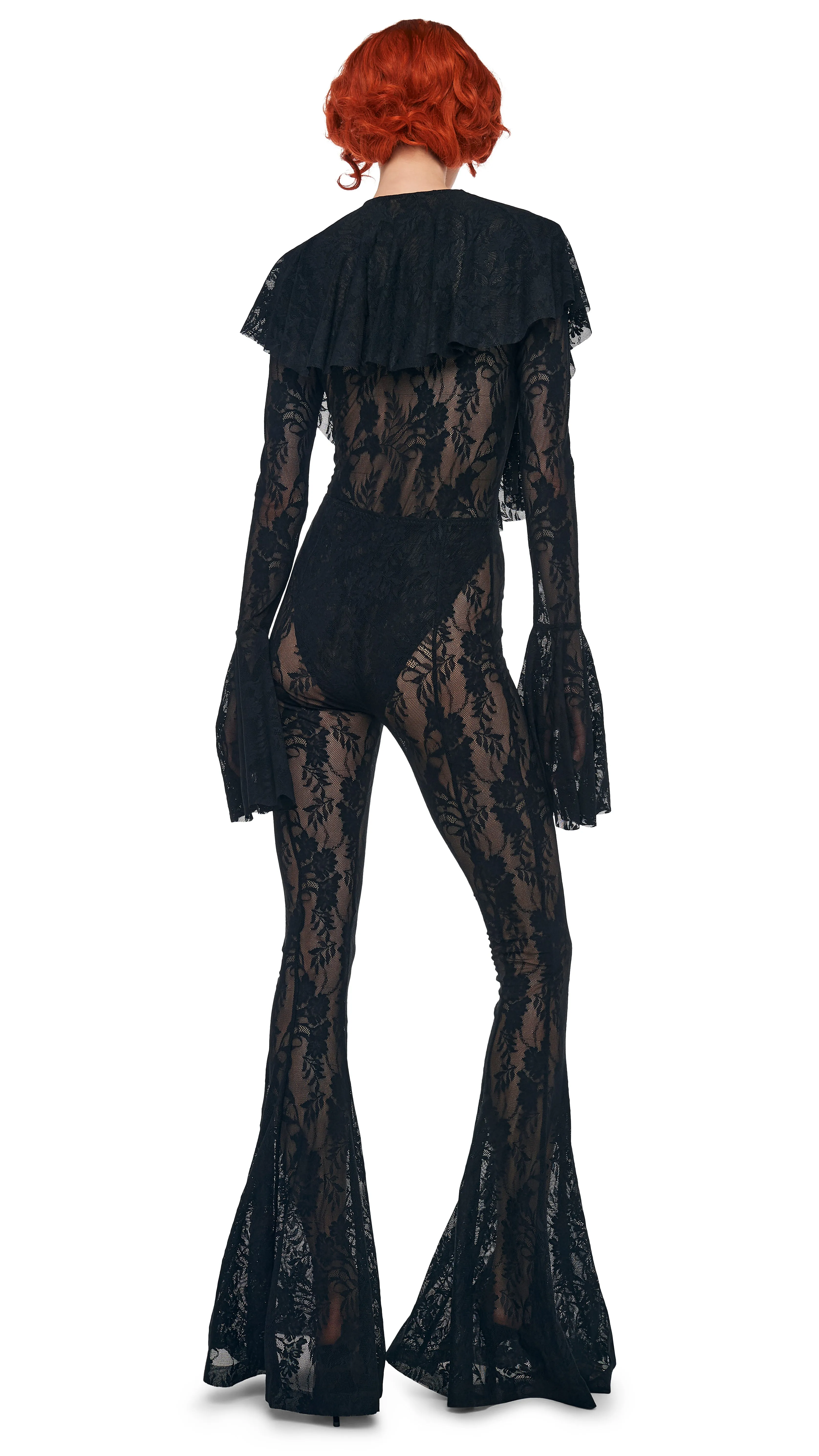 LONG SLEEVE DEEP V RUFFLE BODYSUIT sold by Norma Kamali product image thumbnail 2