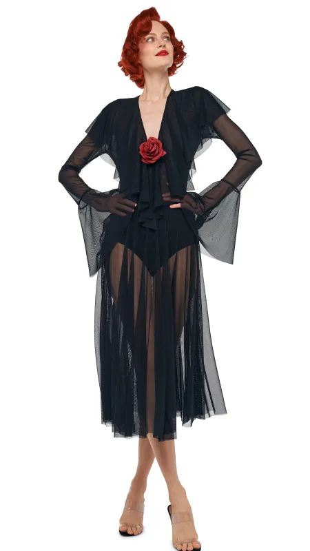 LONG SLEEVE DEEP V RUFFLE BODYSUIT sold by Norma Kamali