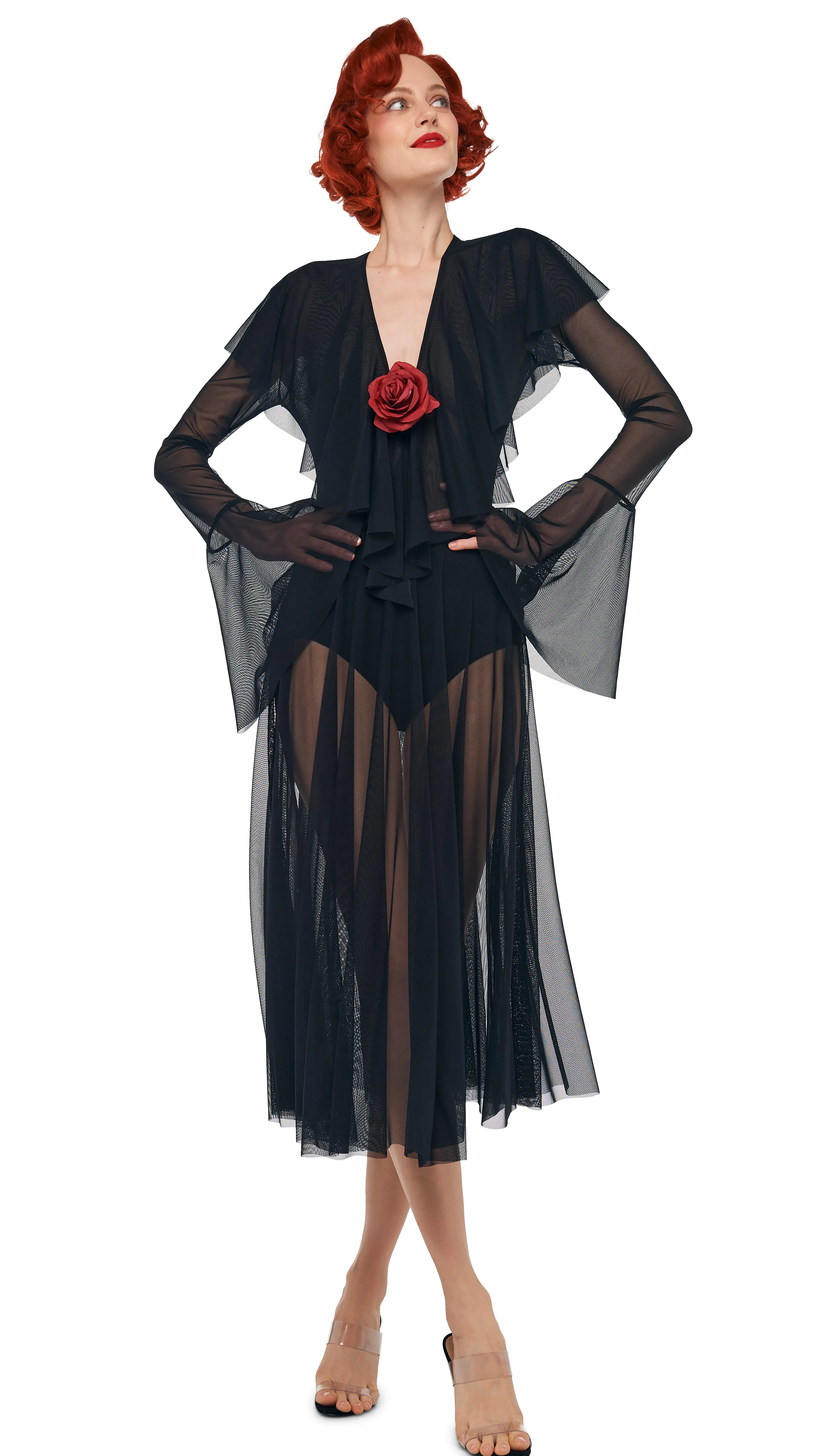 LONG SLEEVE DEEP V RUFFLE BODYSUIT sold by Norma Kamali