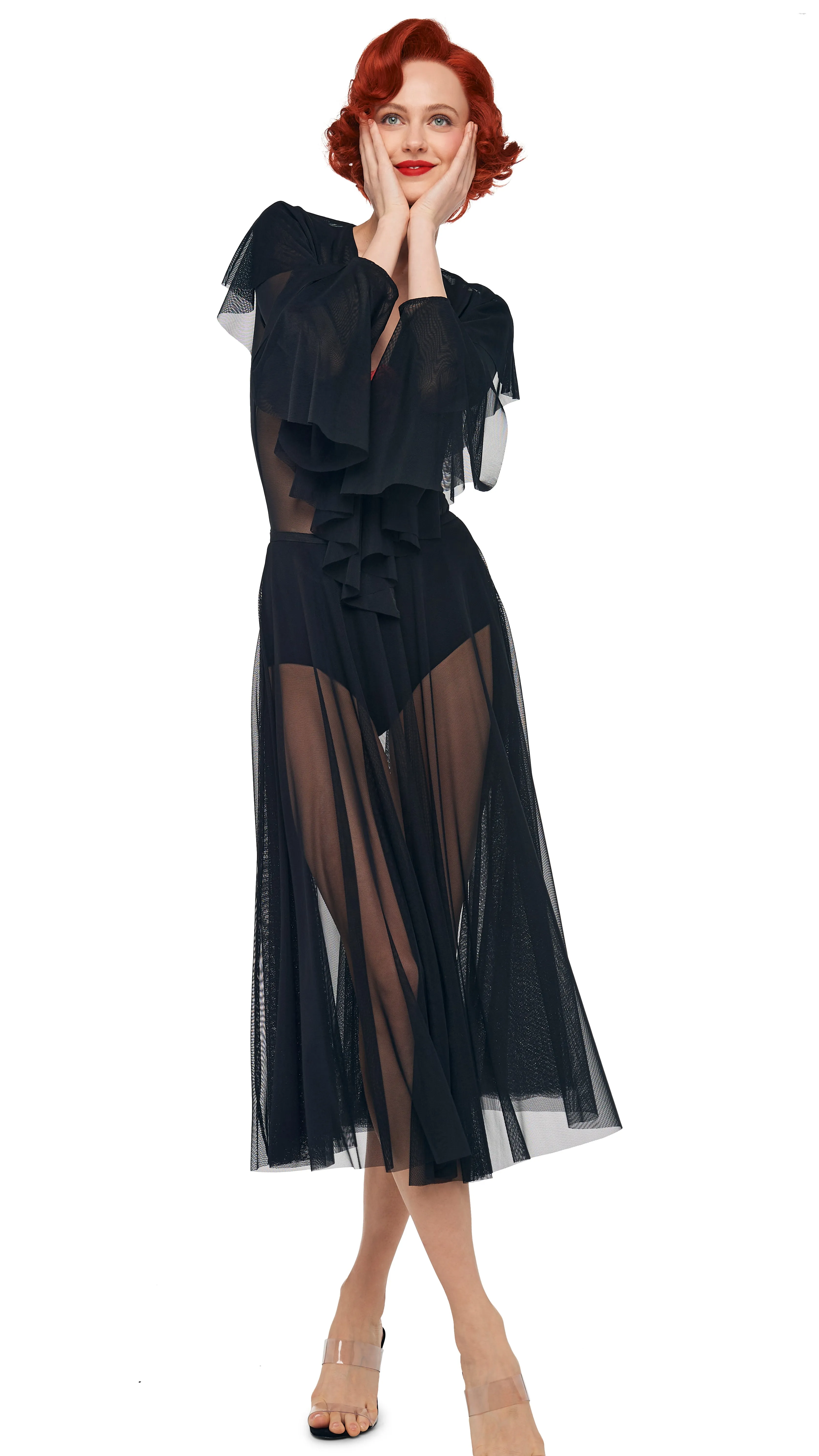 LONG SLEEVE DEEP V RUFFLE BODYSUIT sold by Norma Kamali product image thumbnail 5