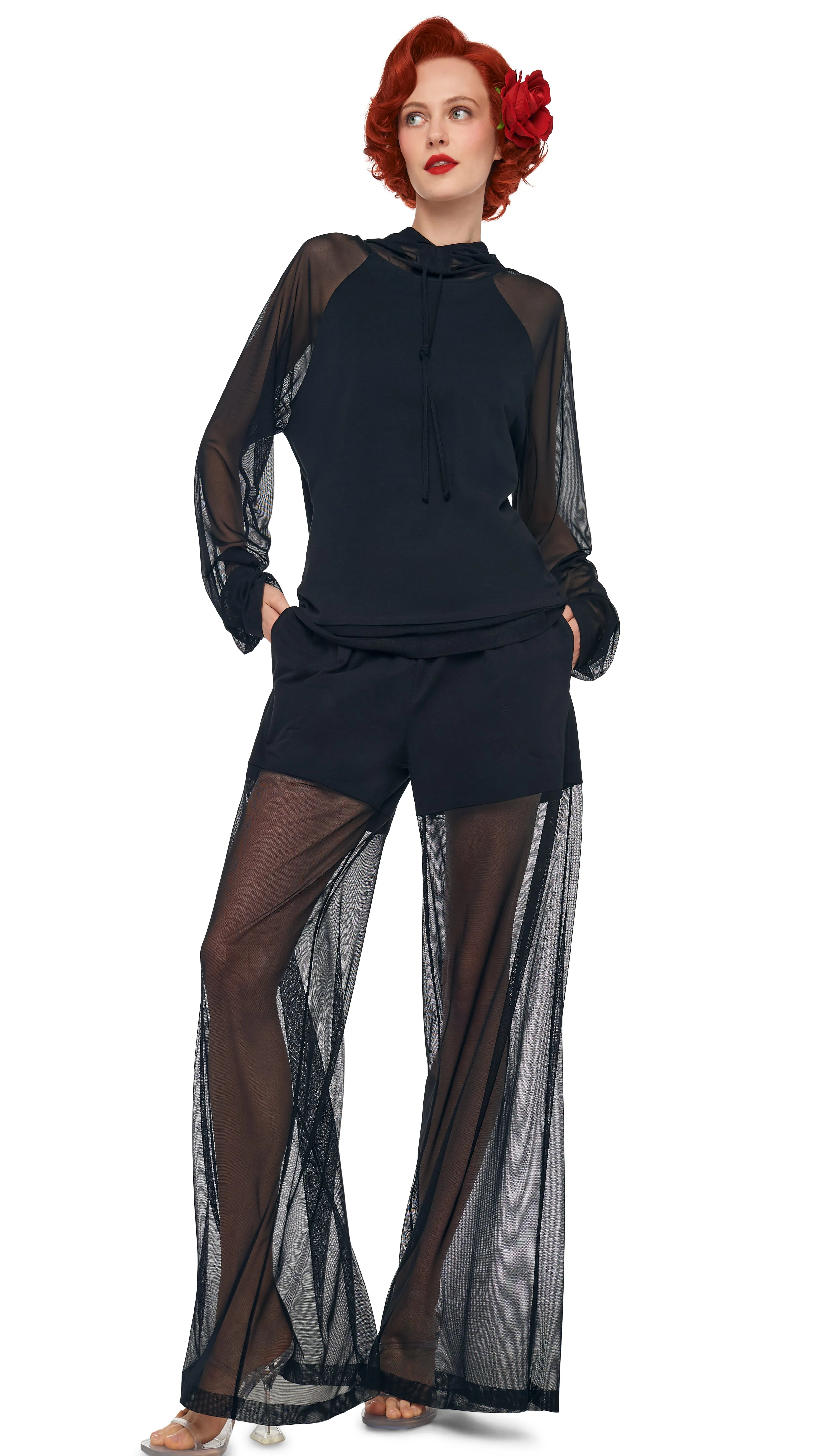 OS RAGLAN SLEEVE HOODED TOP W/ MESH sold by Norma Kamali product image thumbnail 5