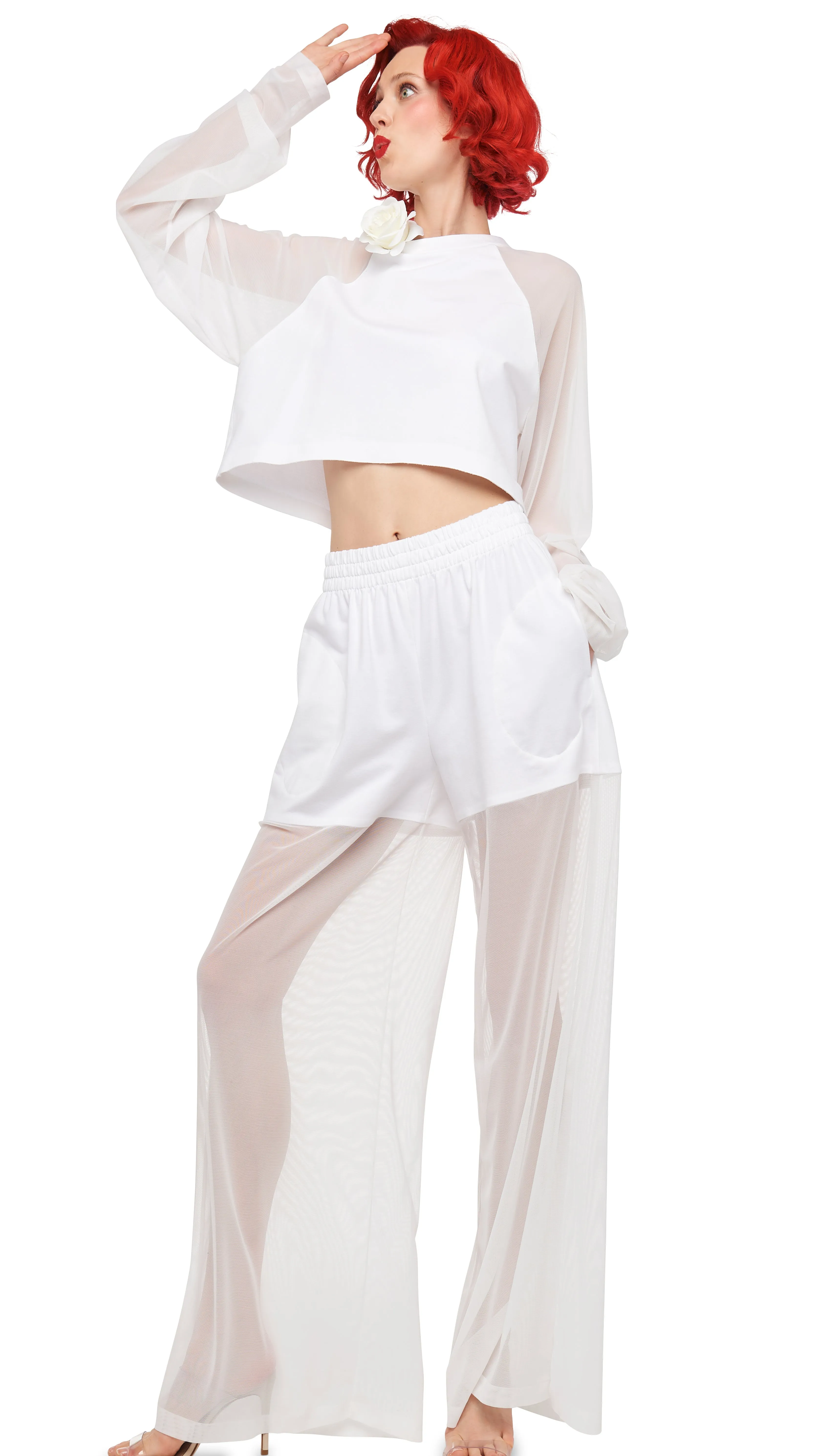 OVERSIZED RAGLAN SLEEVE CROPPED TOP W/ MESH sold by Norma Kamali product image thumbnail 4
