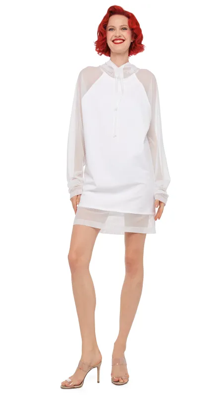 OVERSIZED RAGLAN SLEEVE HOODED MINI DRESS W/ MESH sold by Norma Kamali