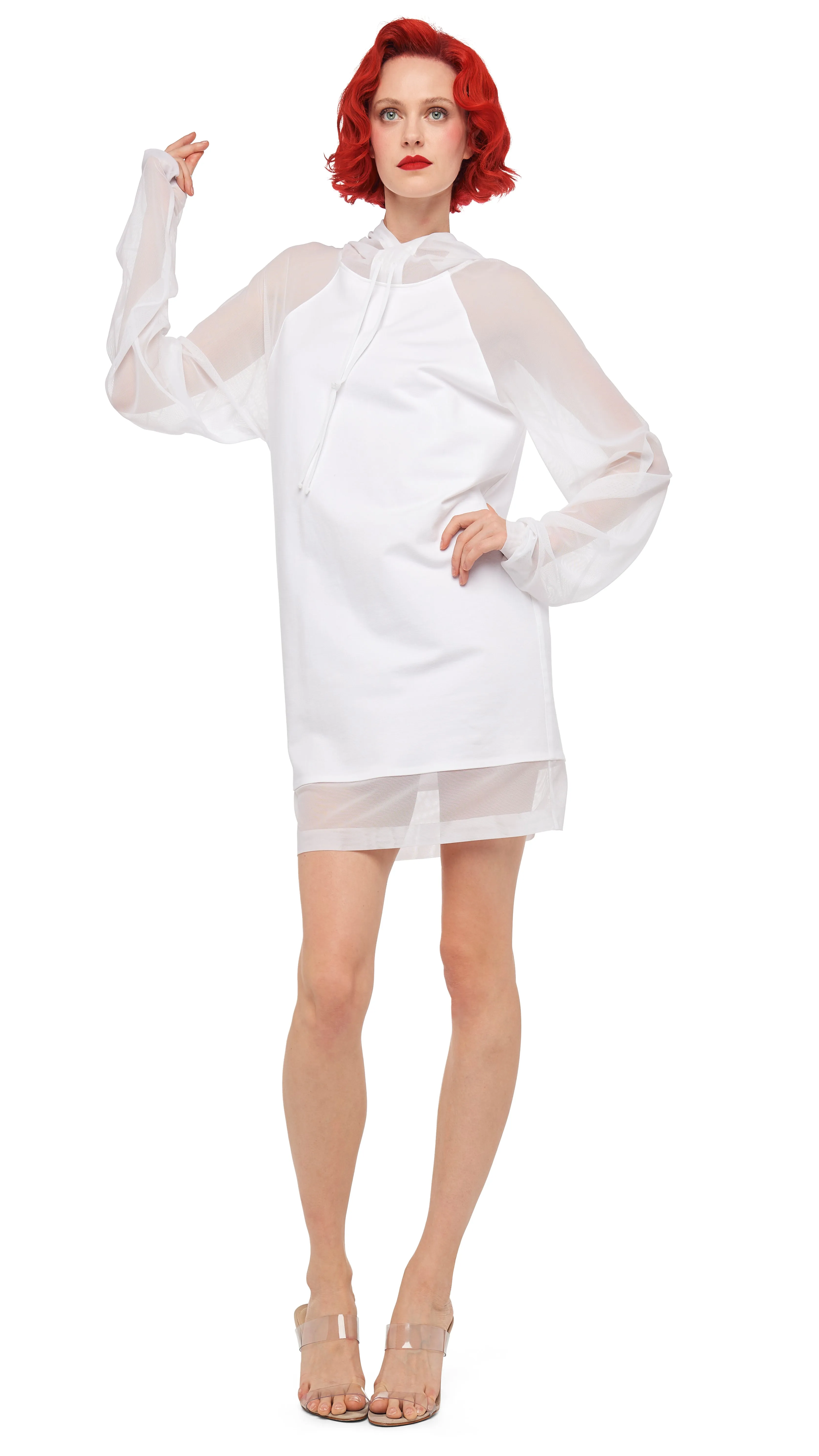 OVERSIZED RAGLAN SLEEVE HOODED MINI DRESS W/ MESH sold by Norma Kamali product image thumbnail 5