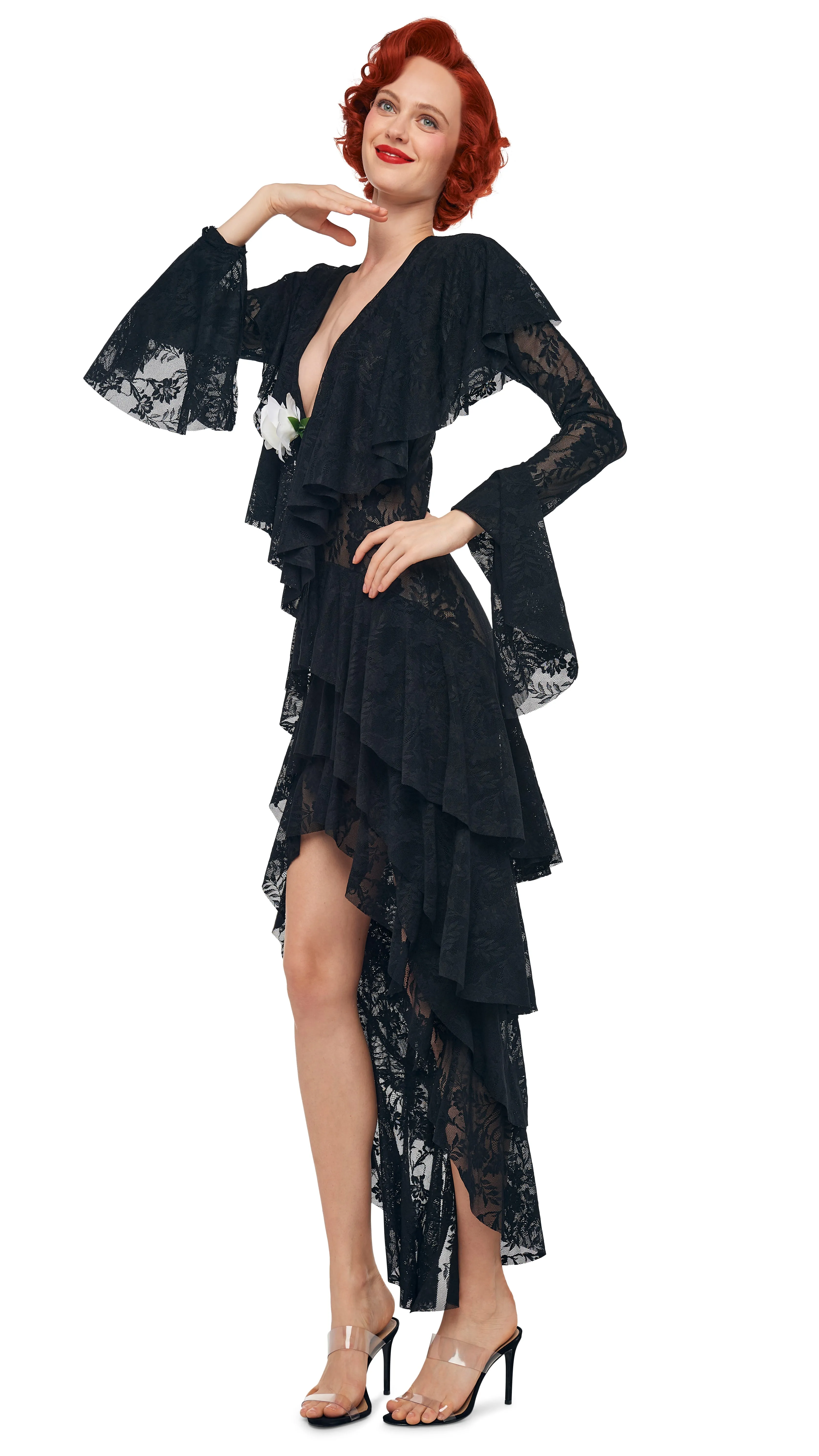 HI LOW LONG SLEEVE DEEP V RUFFLE GOWN sold by Norma Kamali product image thumbnail 5