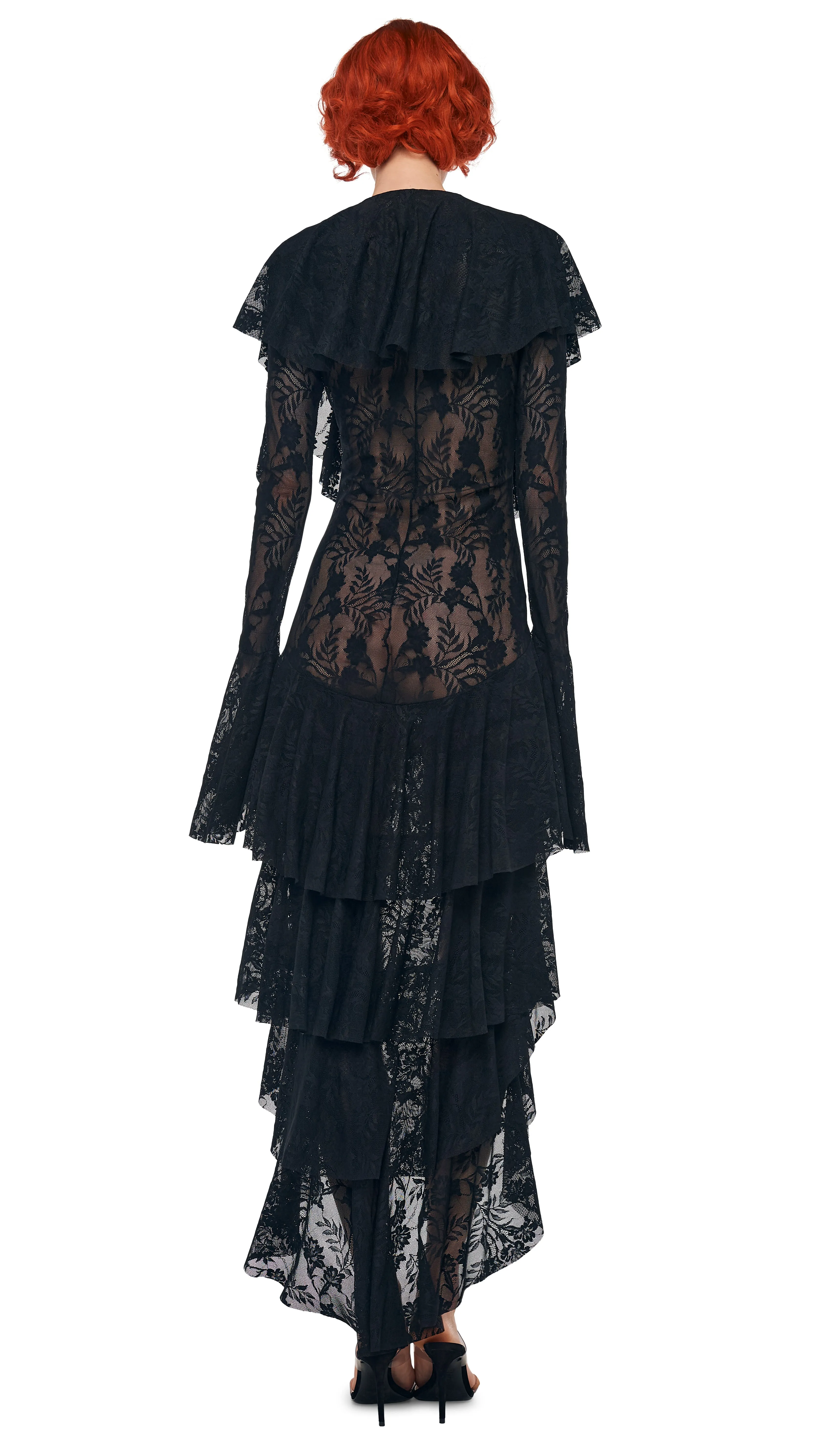 HI LOW LONG SLEEVE DEEP V RUFFLE GOWN sold by Norma Kamali product image thumbnail 3