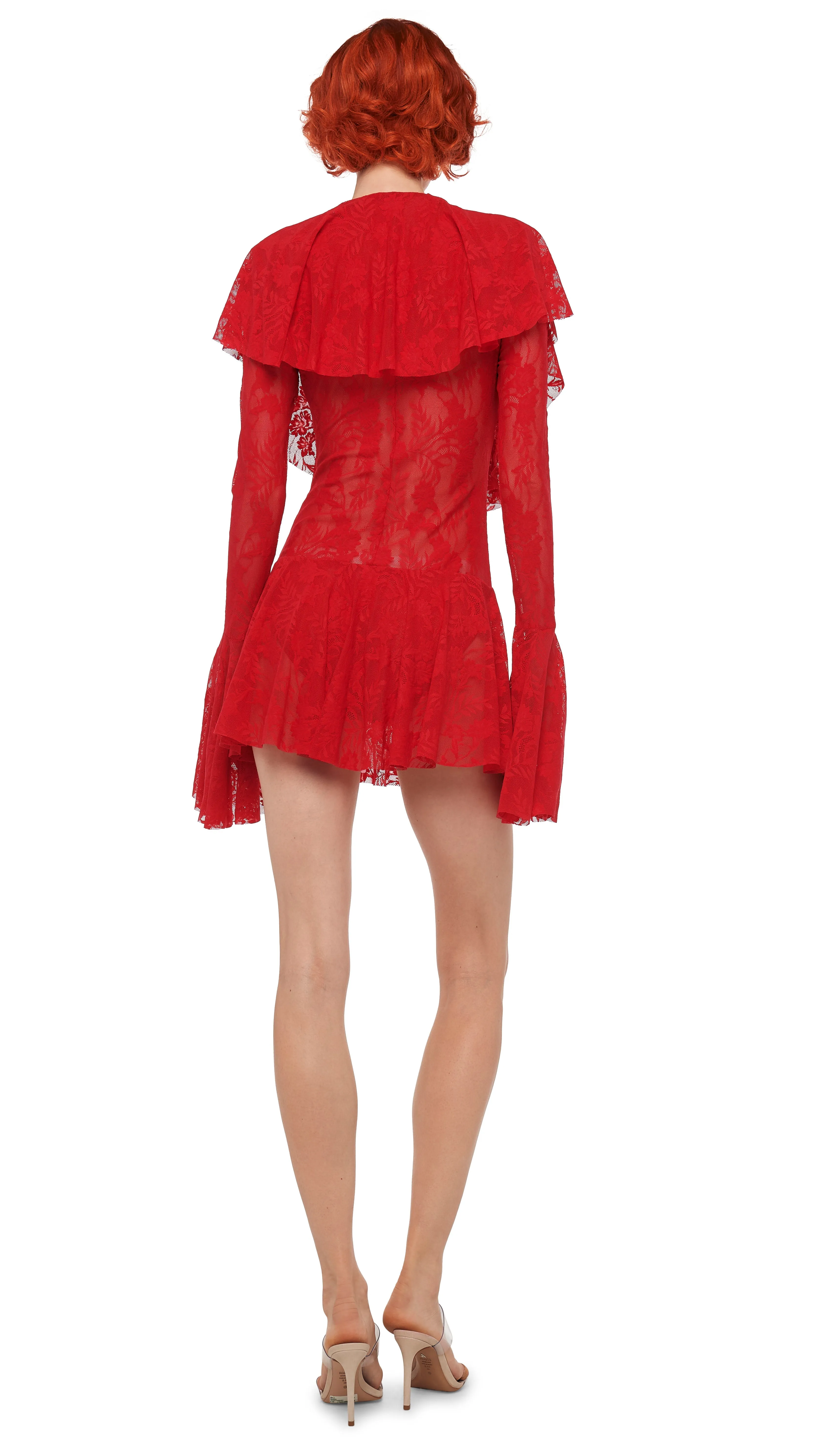 LONG SLEEVE DEEP V RUFFLE MINI DRESS sold by Norma Kamali product image thumbnail 3