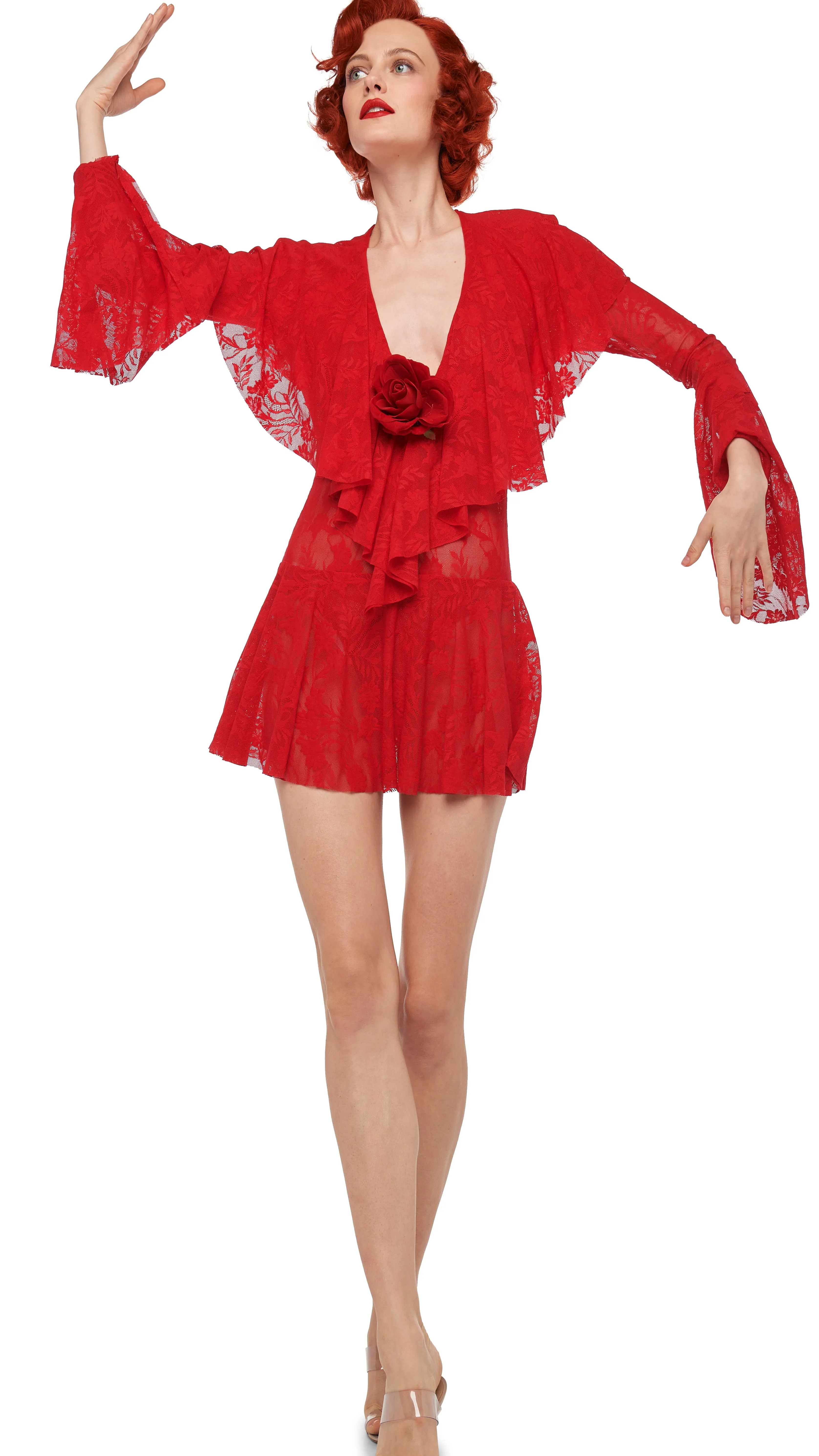 LONG SLEEVE DEEP V RUFFLE MINI DRESS sold by Norma Kamali product image thumbnail 4