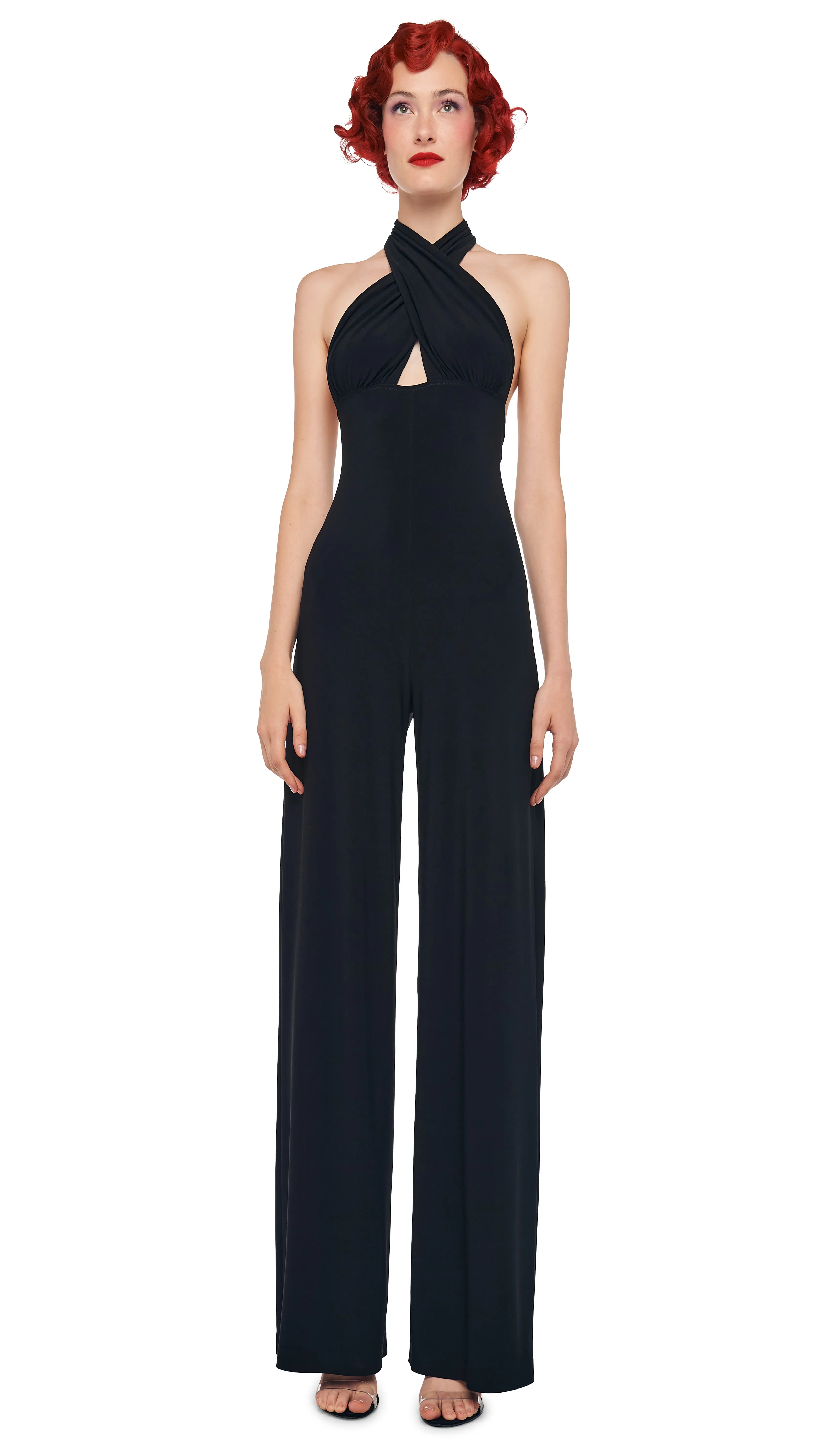 CROSS HALTER STRAIGHT LEG JUMPSUIT sold by Norma Kamali