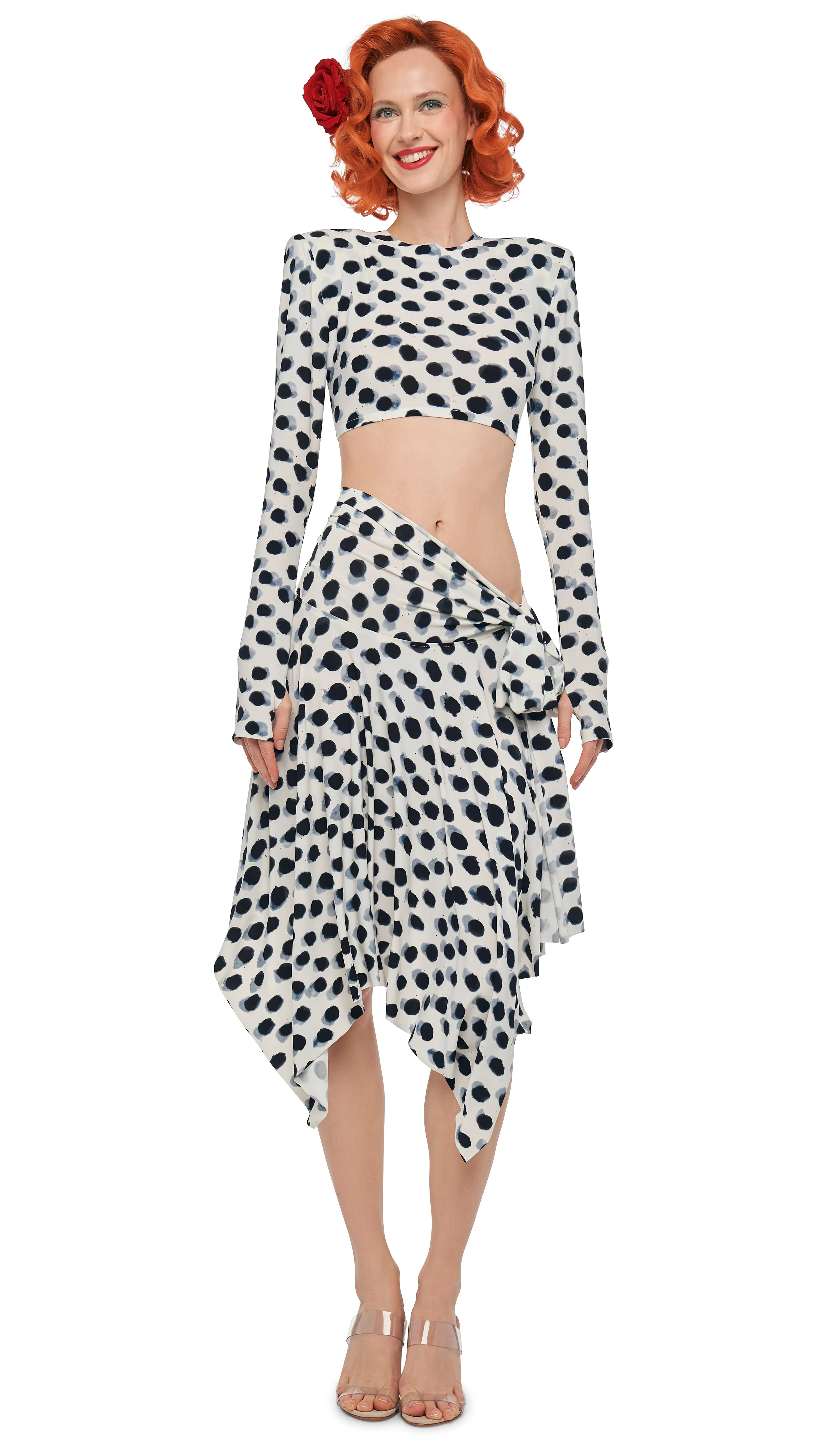 CROPPED SHOULDER PAD LONG SLEEVE CREW TOP sold by Norma Kamali