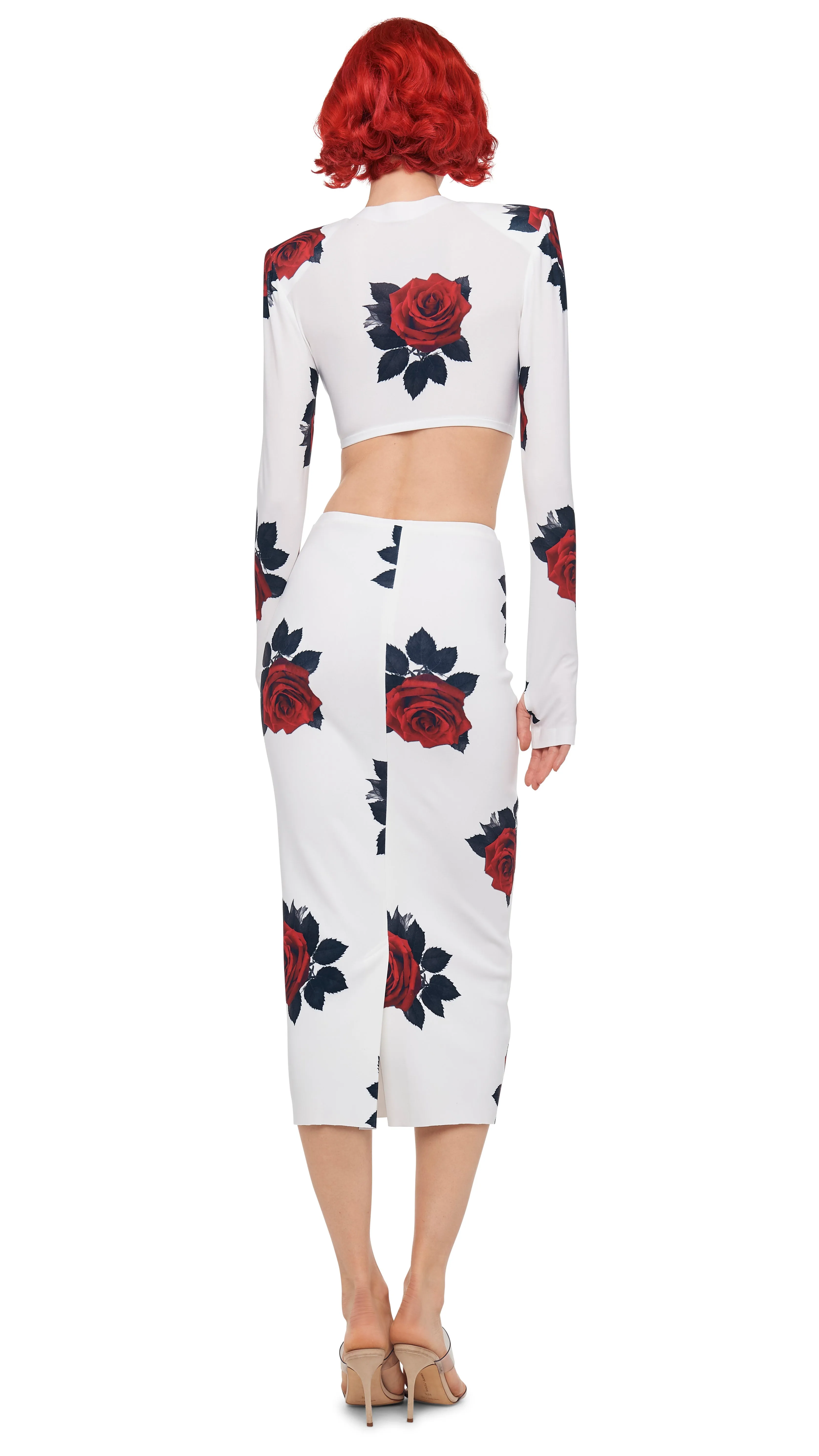 CROPPED SHOULDER PAD LONG SLEEVE CREW TOP sold by Norma Kamali product image thumbnail 3