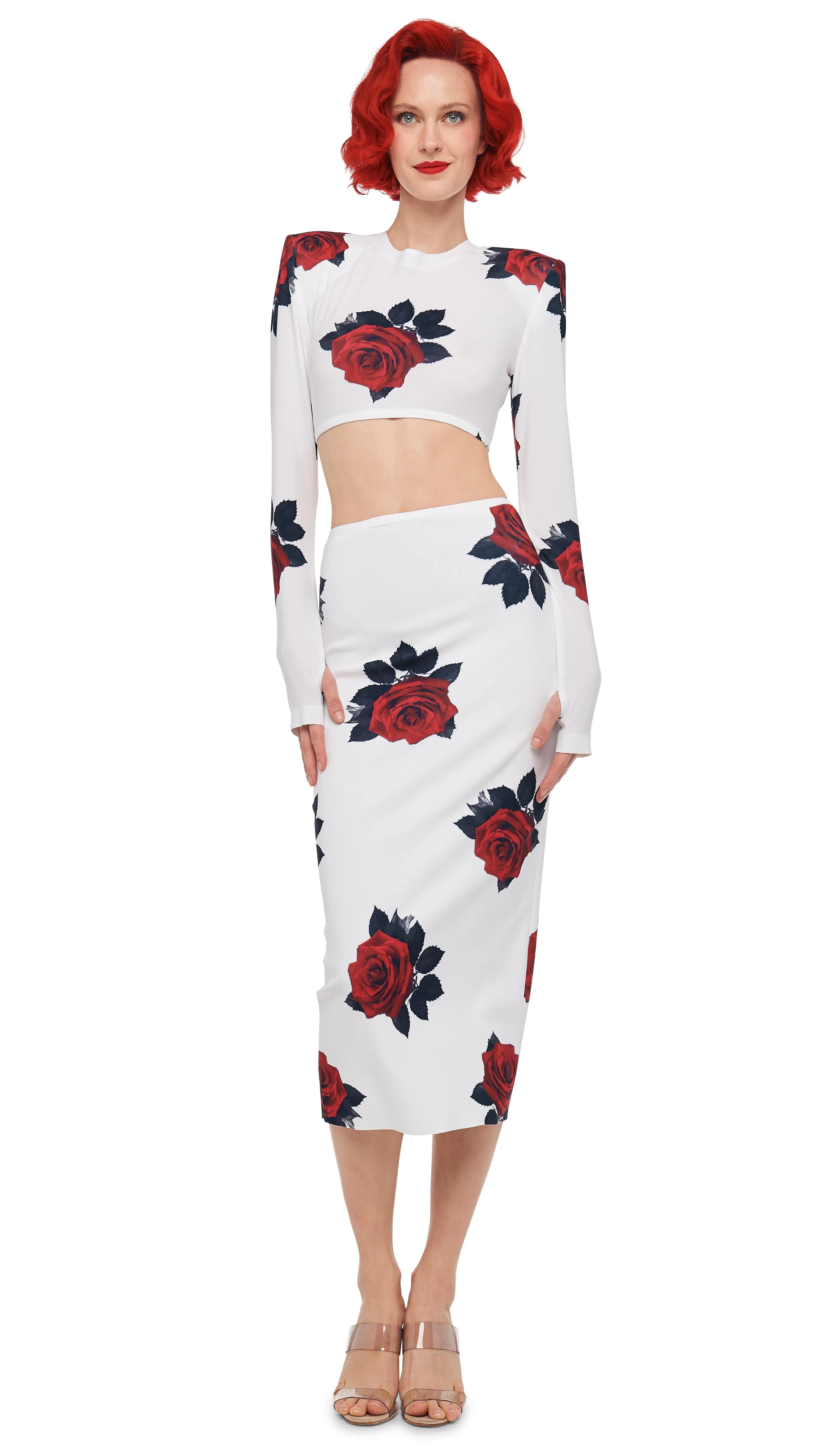 CROPPED SHOULDER PAD LONG SLEEVE CREW TOP sold by Norma Kamali product image thumbnail 4