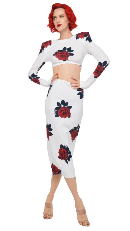 CROPPED SHOULDER PAD LONG SLEEVE CREW TOP sold by Norma Kamali