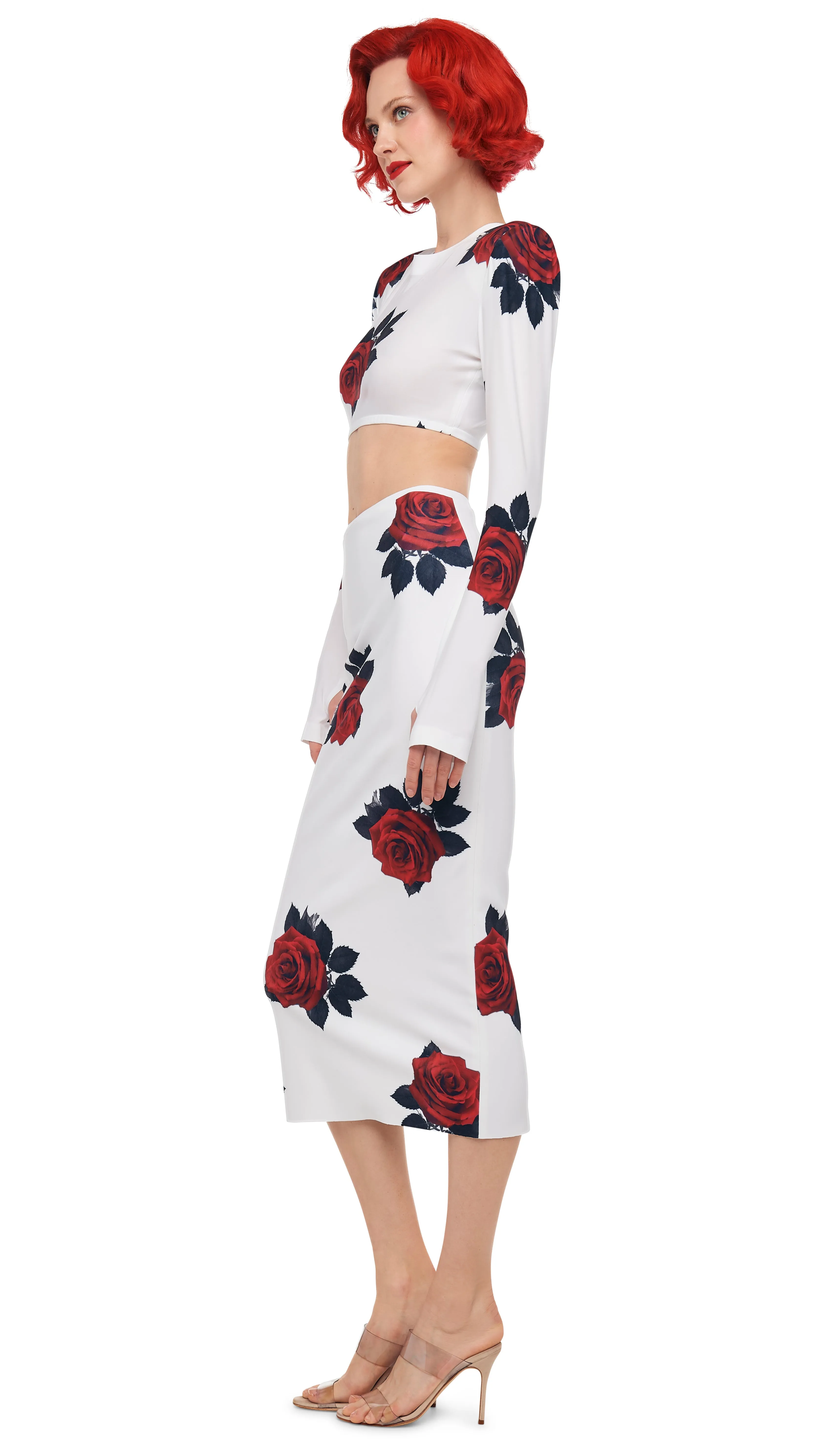 CROPPED SHOULDER PAD LONG SLEEVE CREW TOP sold by Norma Kamali product image thumbnail 2