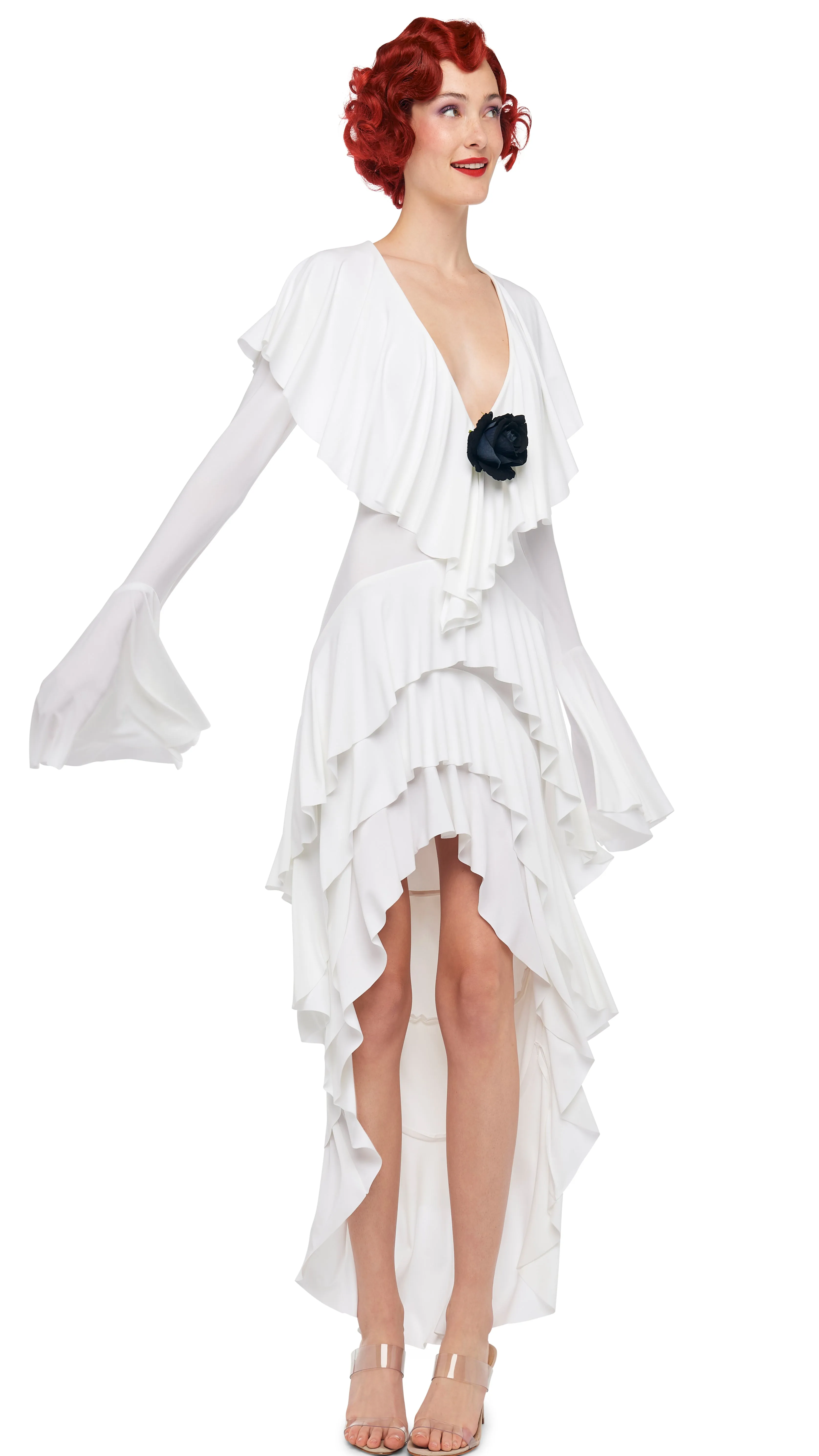 HI LOW LONG SLEEVE DEEP V RUFFLE GOWN sold by Norma Kamali product image thumbnail 5