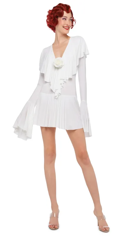 LONG SLEEVE DEEP V RUFFLE MINI DRESS sold by Norma Kamali