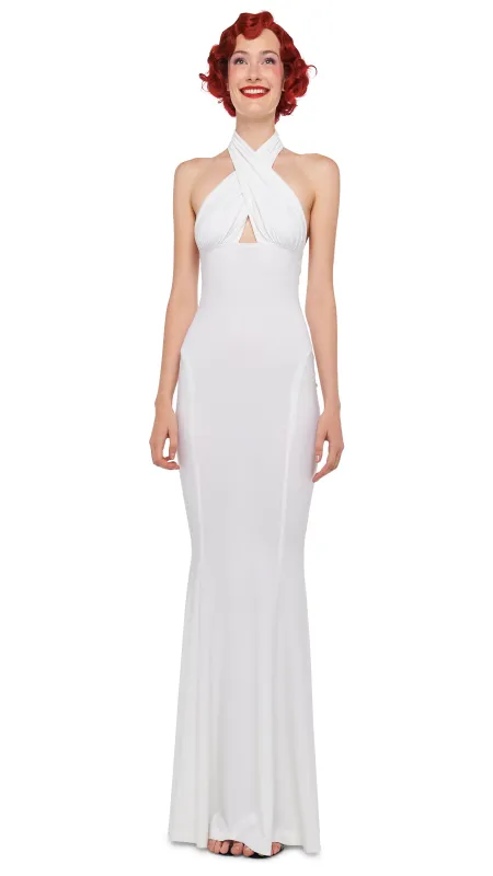 CROSS HALTER FISHTAIL GOWN sold by Norma Kamali