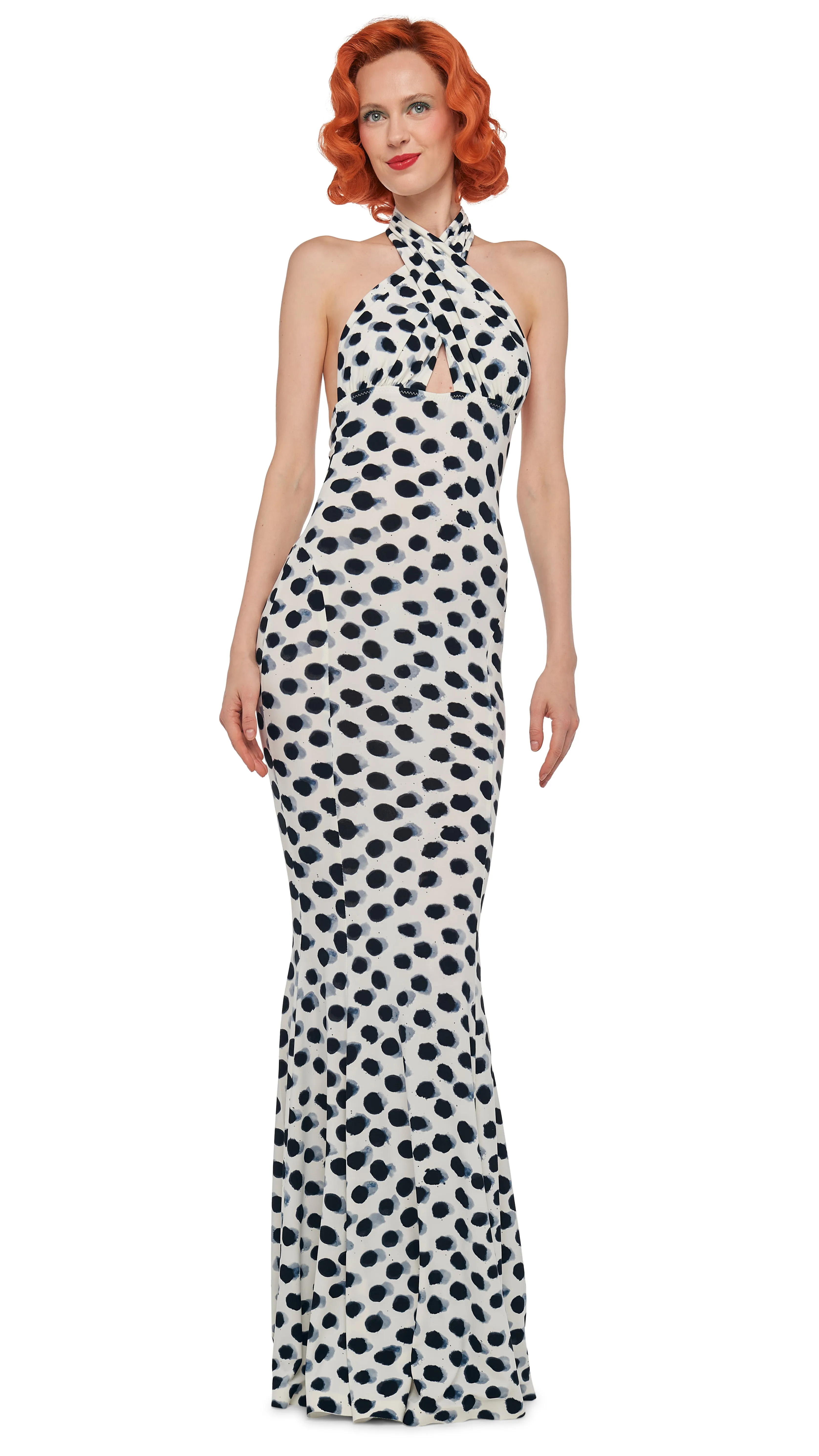 CROSS HALTER FISHTAIL GOWN sold by Norma Kamali