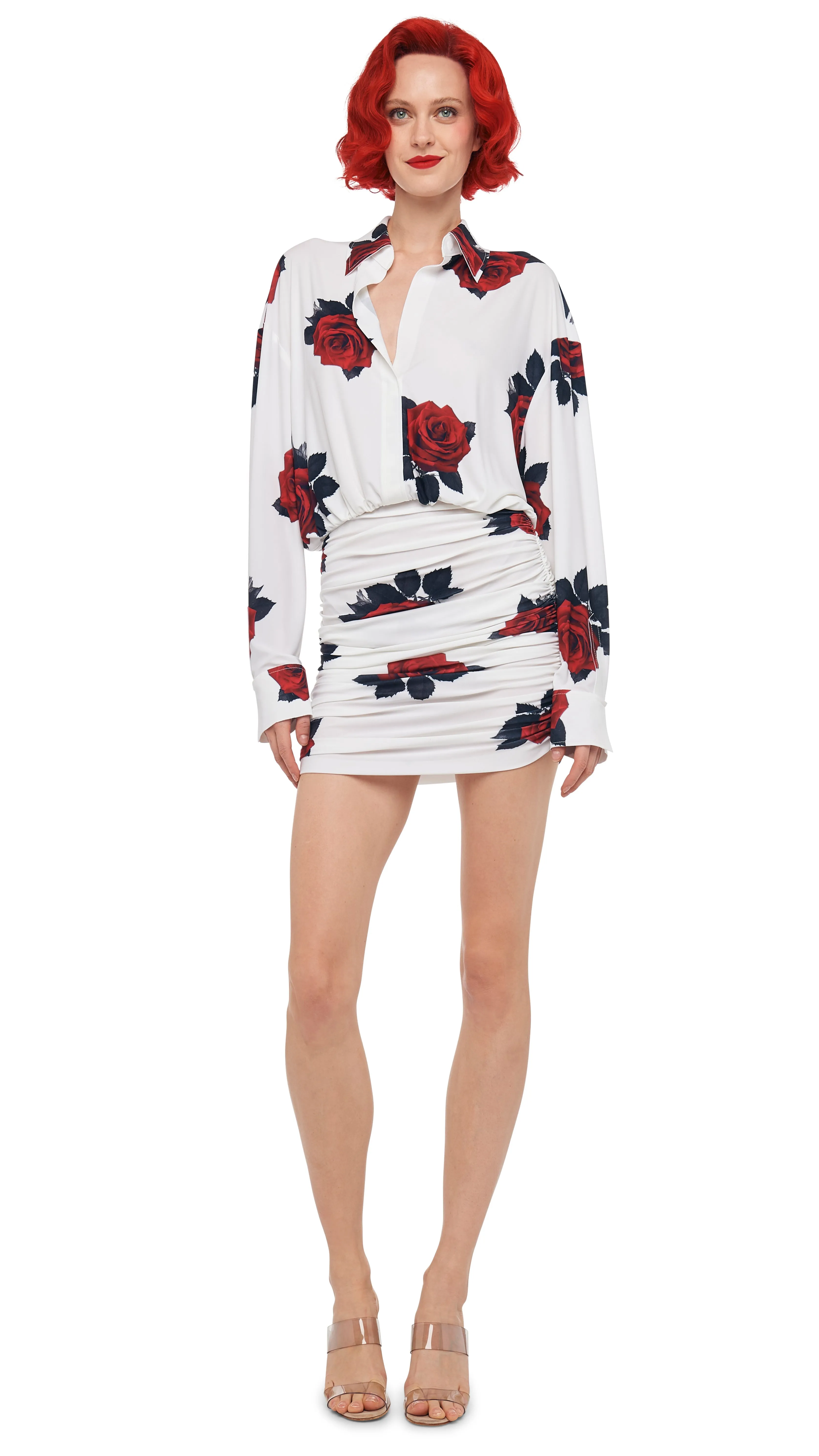 OVERSIZED BF NK SHIRT SHIRRED BOTTOM MINI DRESS sold by Norma Kamali