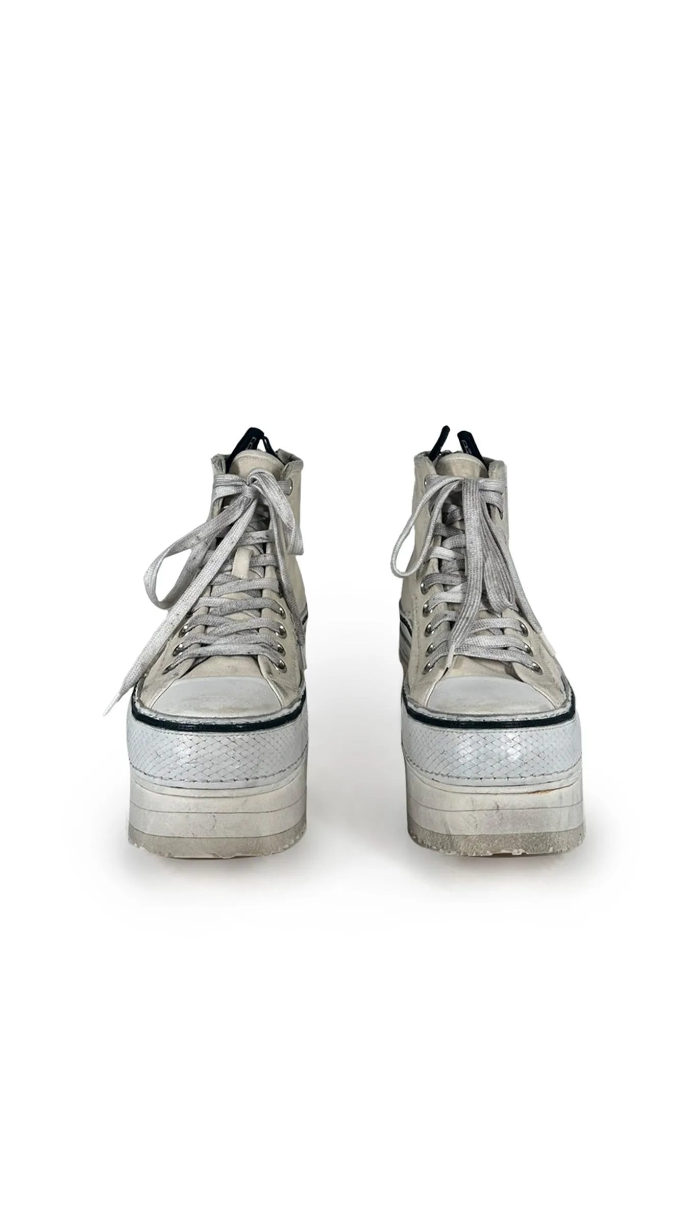 R13 COURTNEY DISTRESSED PLATFORM SNEAKER sold by Norma Kamali