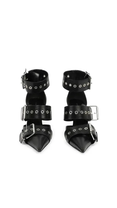 BALENCIAGA BLACK LEATHER BELT BUCKLE PUMP sold by Norma Kamali