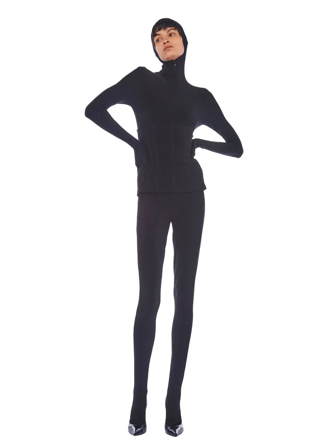 LONG SLEEVE SKULL CAP CATSUIT WITH FOOTIE & GLOVES sold by Norma Kamali