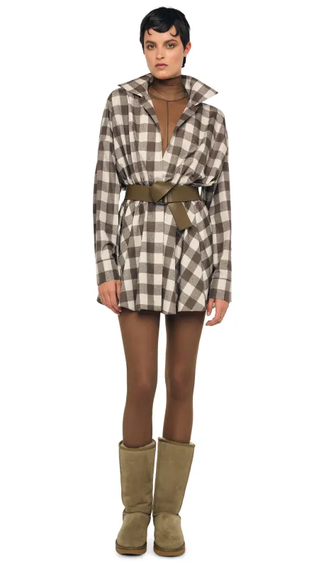 SUPER OS BF NK SHIRT FLARED MINI DRESS sold by Norma Kamali