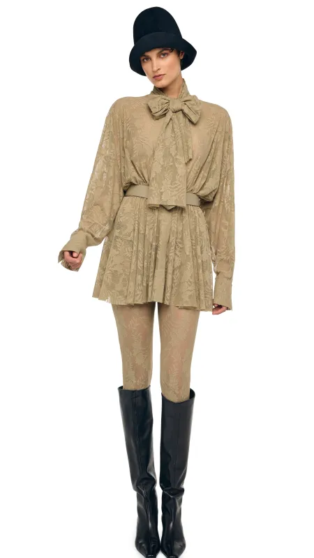 SUPER OS BF NK SHIRT FLARED MINI DRESS W/ BOW sold by Norma Kamali