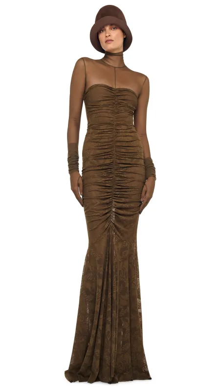 STRAPLESS SHIRRED FRONT FISHTAIL GOWN sold by Norma Kamali