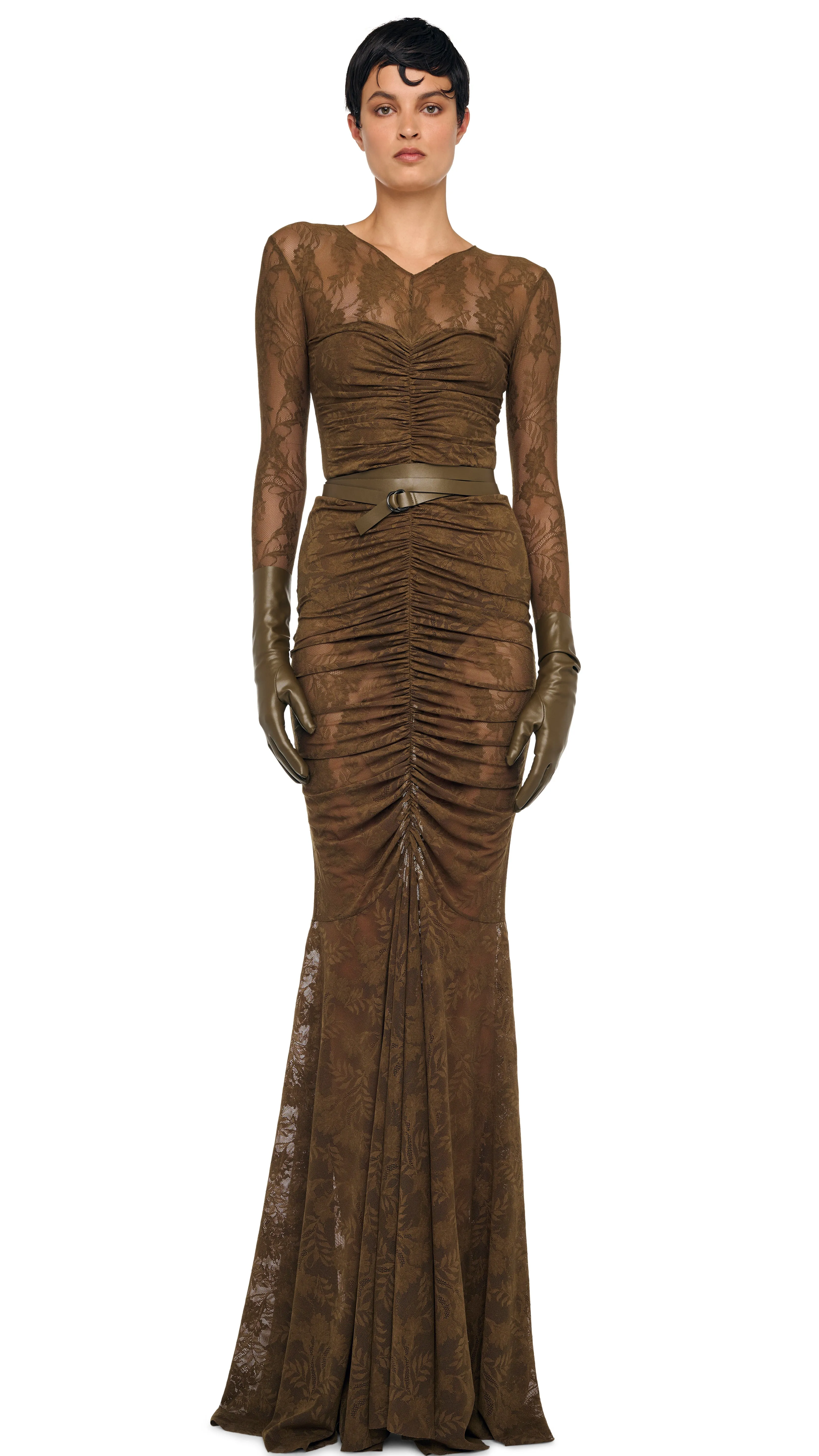 V NECK SHIRRED FRONT FISHTAIL GOWN sold by Norma Kamali product image thumbnail 4