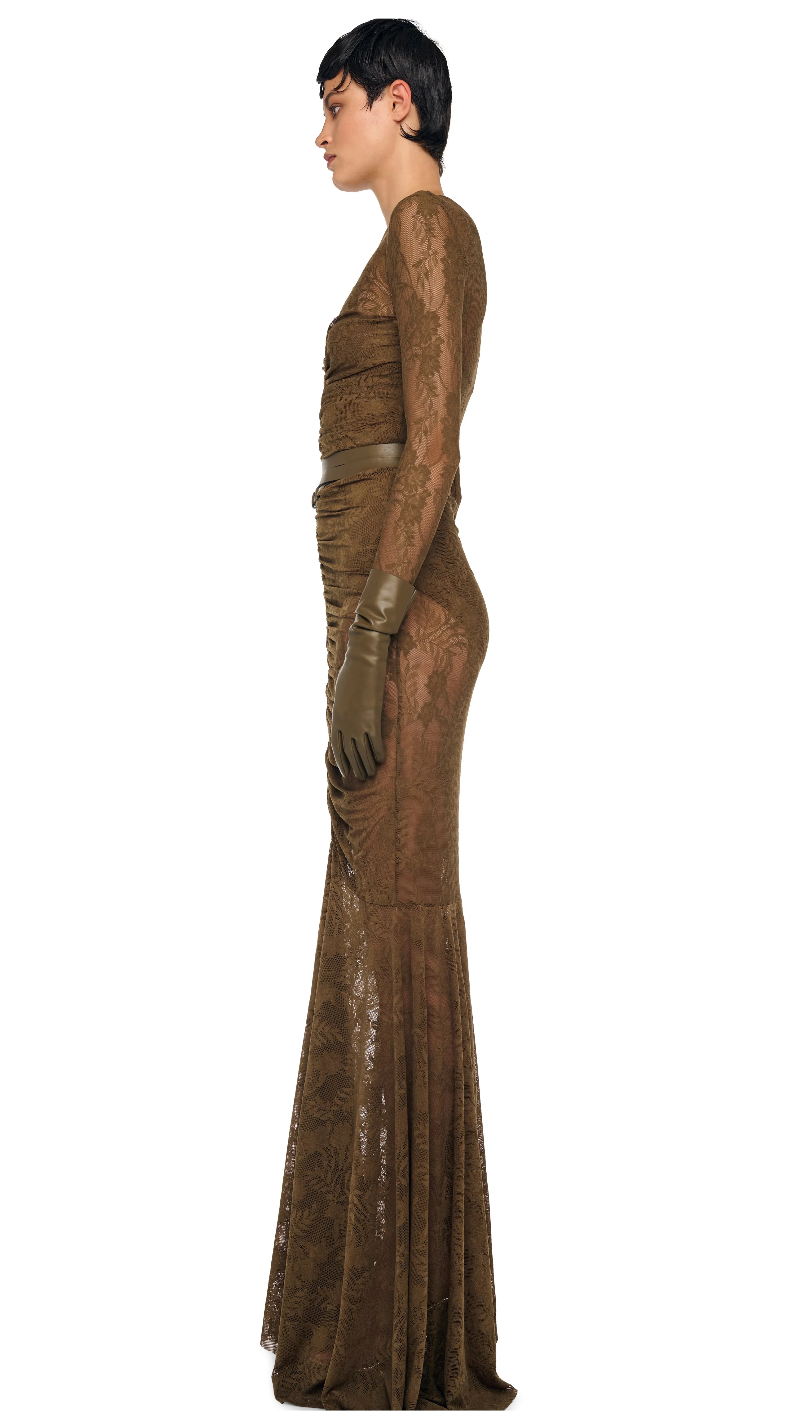 V NECK SHIRRED FRONT FISHTAIL GOWN sold by Norma Kamali product image thumbnail 2