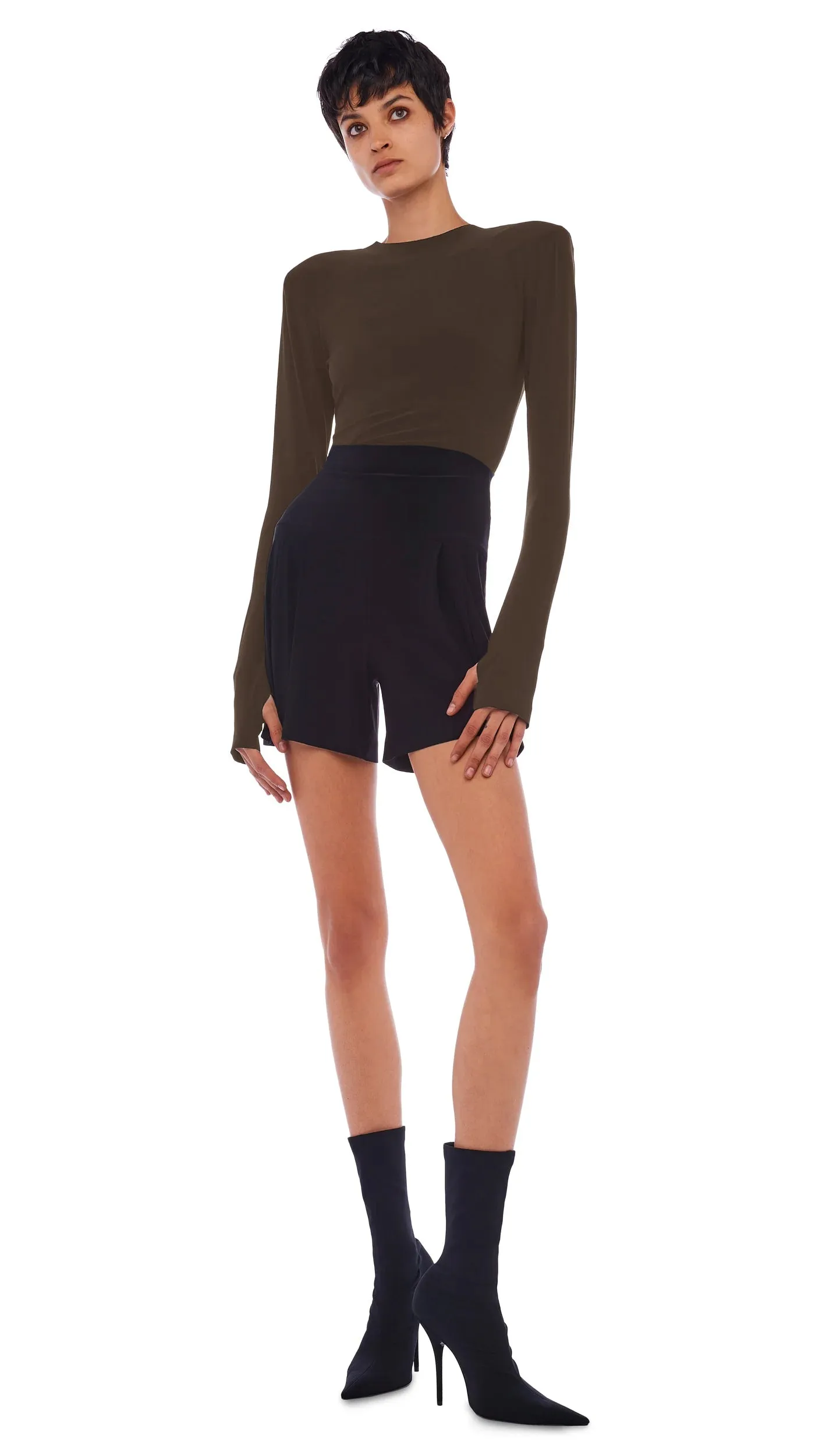 SHOULDER PAD LONG SLEEVE CREW TOP sold by Norma Kamali