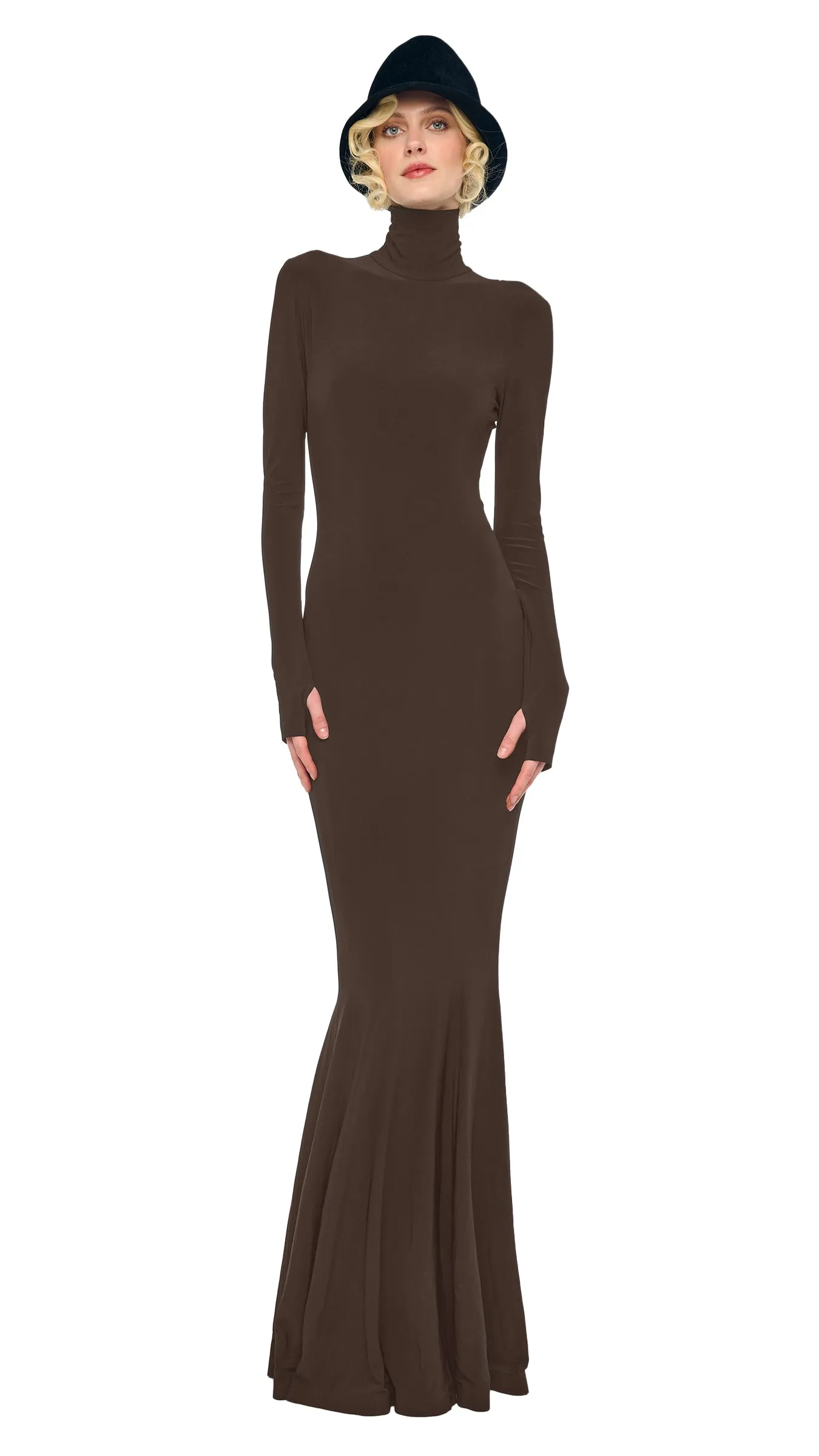 LONG SLEEVE TURTLE FISHTAIL GOWN sold by Norma Kamali