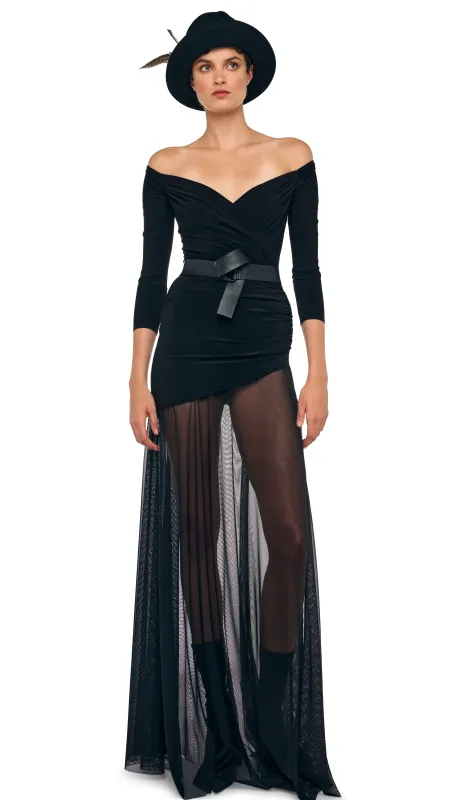 OFF SHOULDER SWEETHEART COMBO FLARED GOWN sold by Norma Kamali