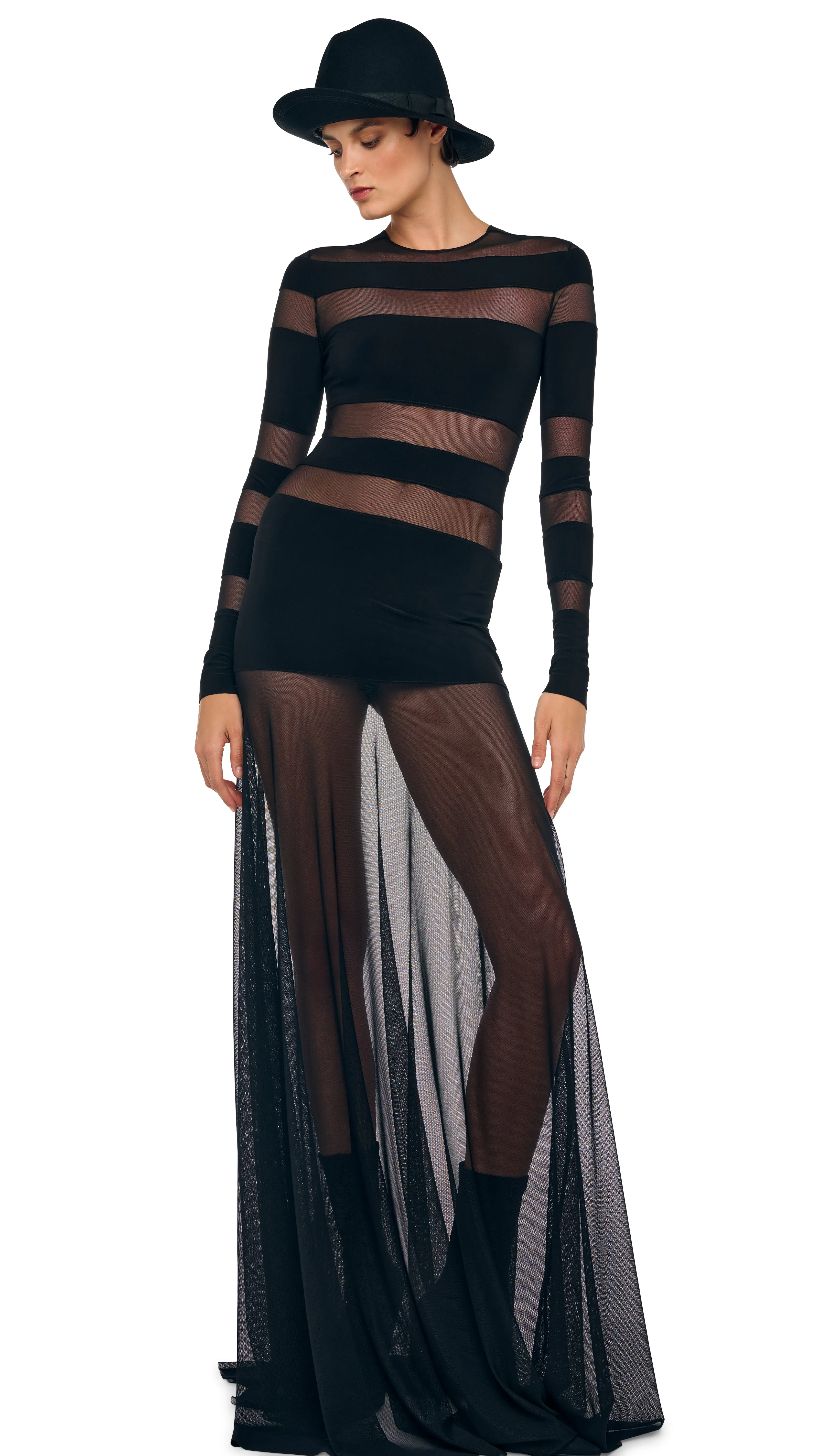 SPLICED LONG SLEEVE FLARED GOWN sold by Norma Kamali product image thumbnail 5