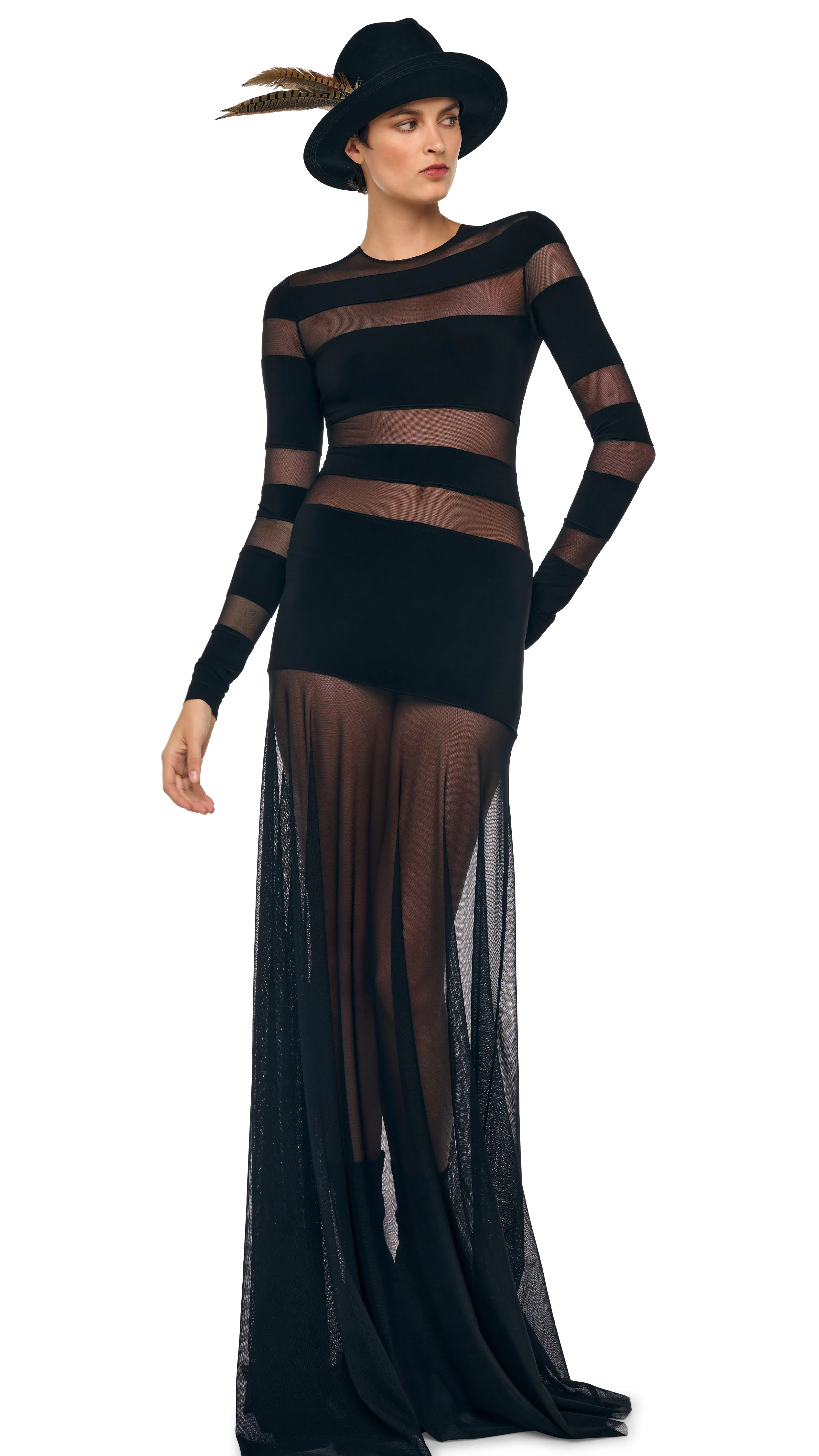 SPLICED LONG SLEEVE FLARED GOWN sold by Norma Kamali