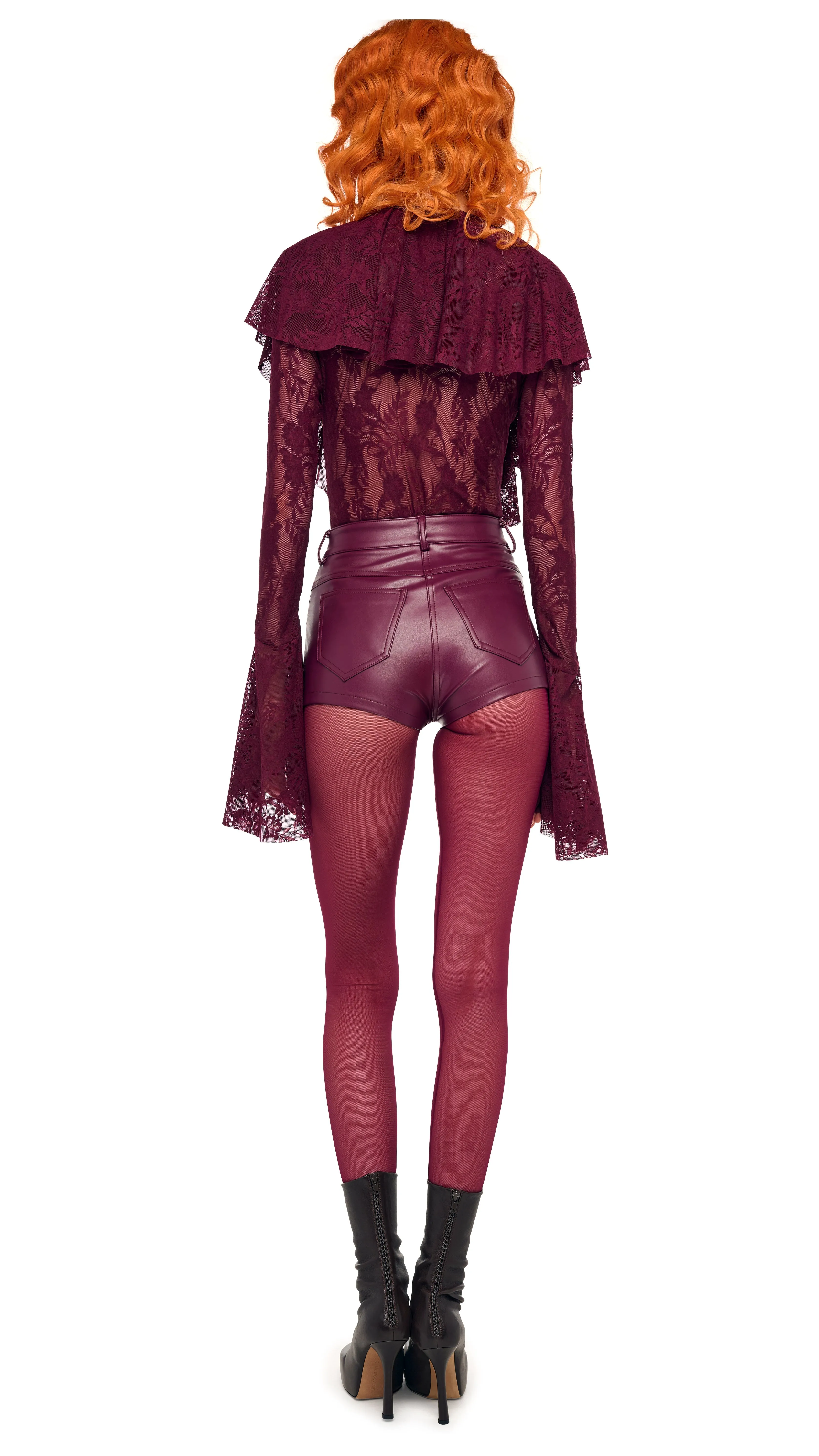 LONG SLEEVE DEEP V RUFFLE BODYSUIT sold by Norma Kamali product image thumbnail 3