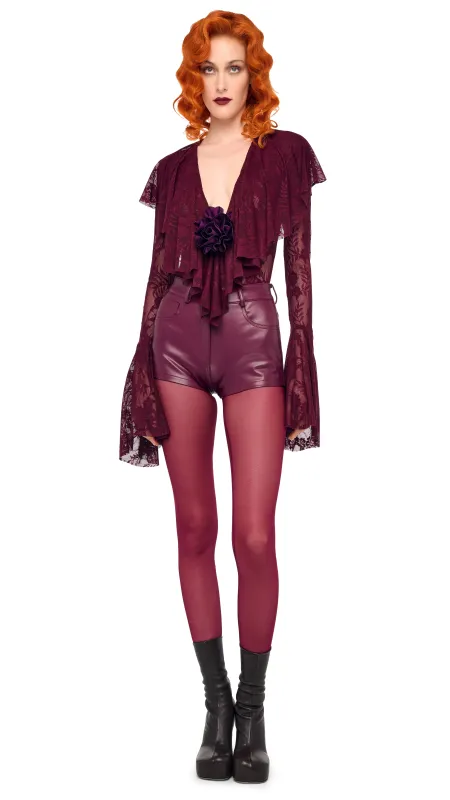 LONG SLEEVE DEEP V RUFFLE BODYSUIT sold by Norma Kamali