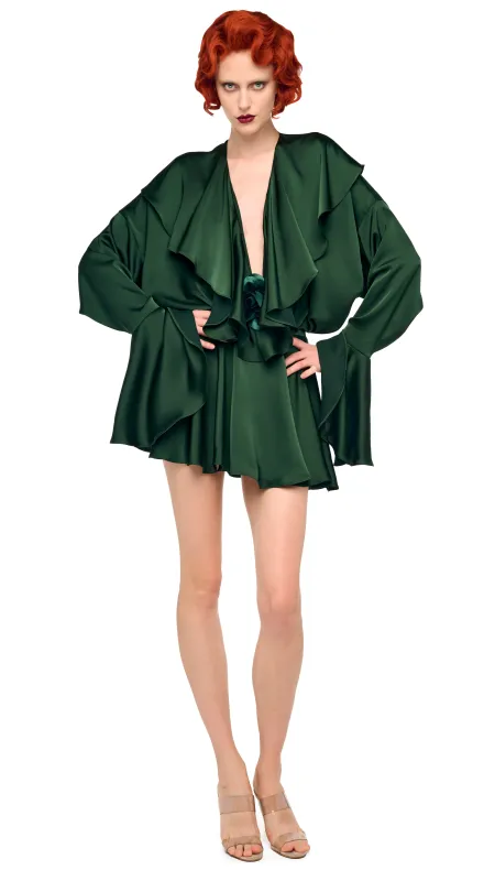 LONG SLEEVE DEEP V RUFFLE BODYSUIT sold by Norma Kamali